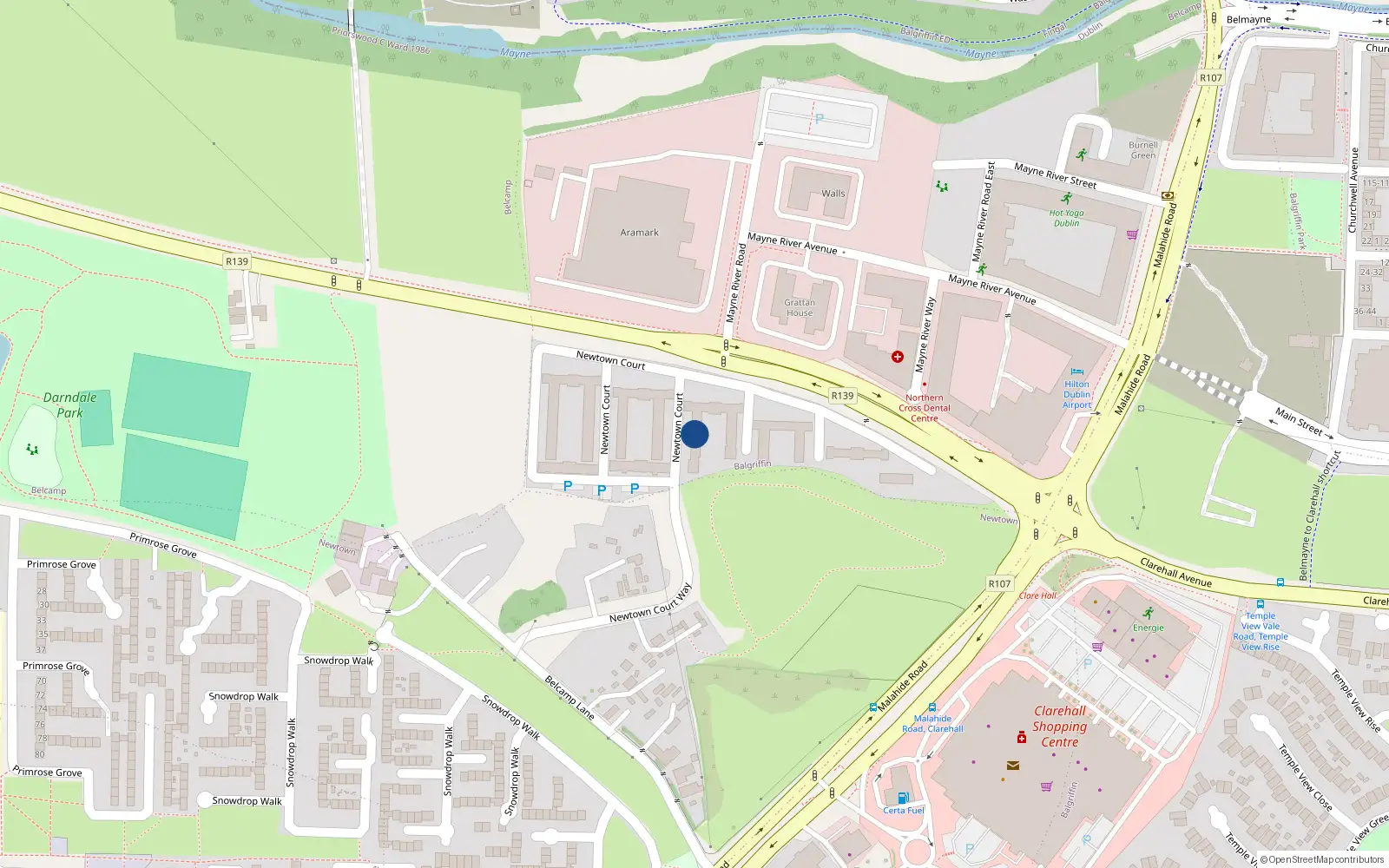 Overhead map showing the location of 109 Newtown Court, Coolock