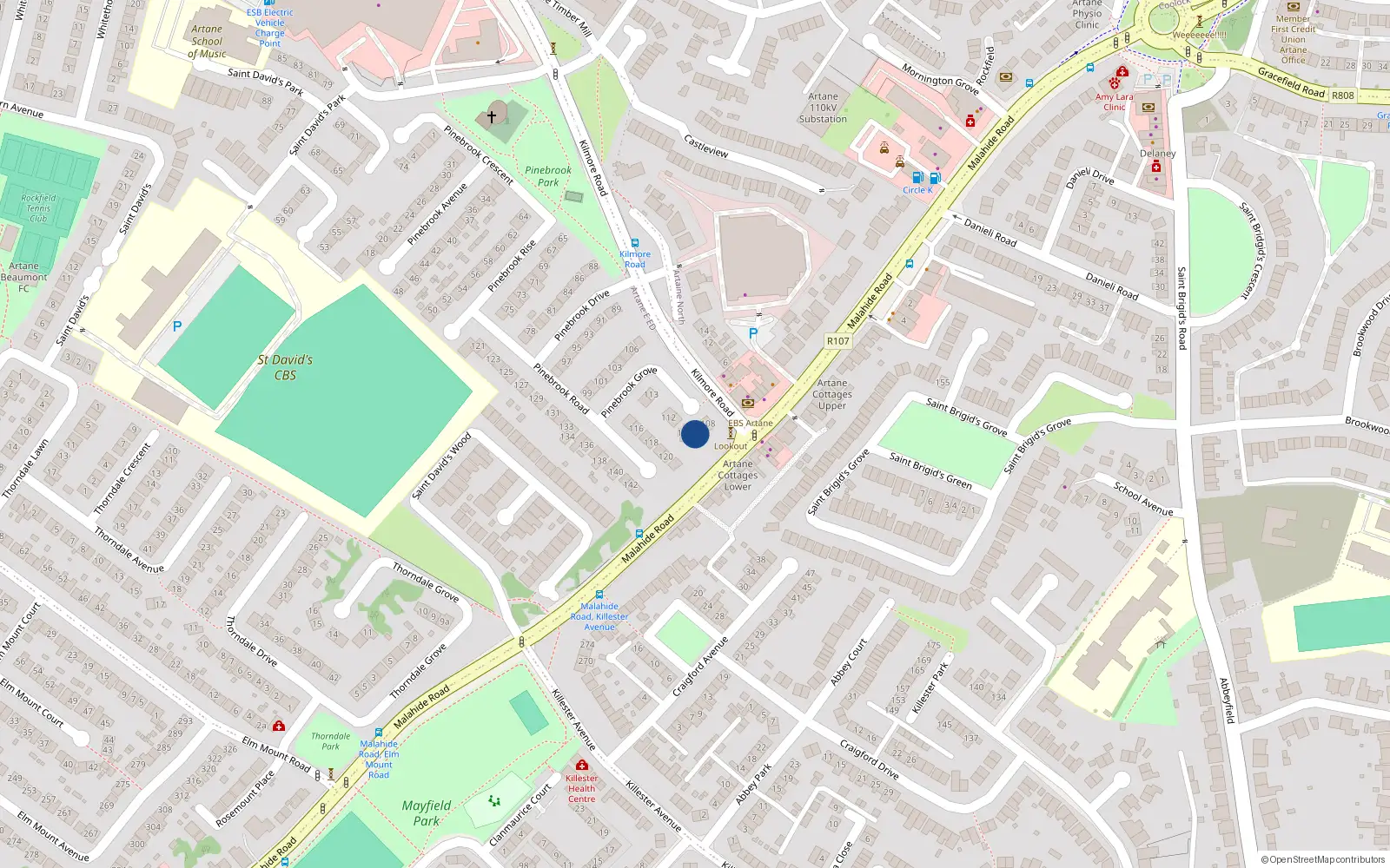 Overhead map showing the location of 109 Pinebrook Grove, Artane, Dublin 5