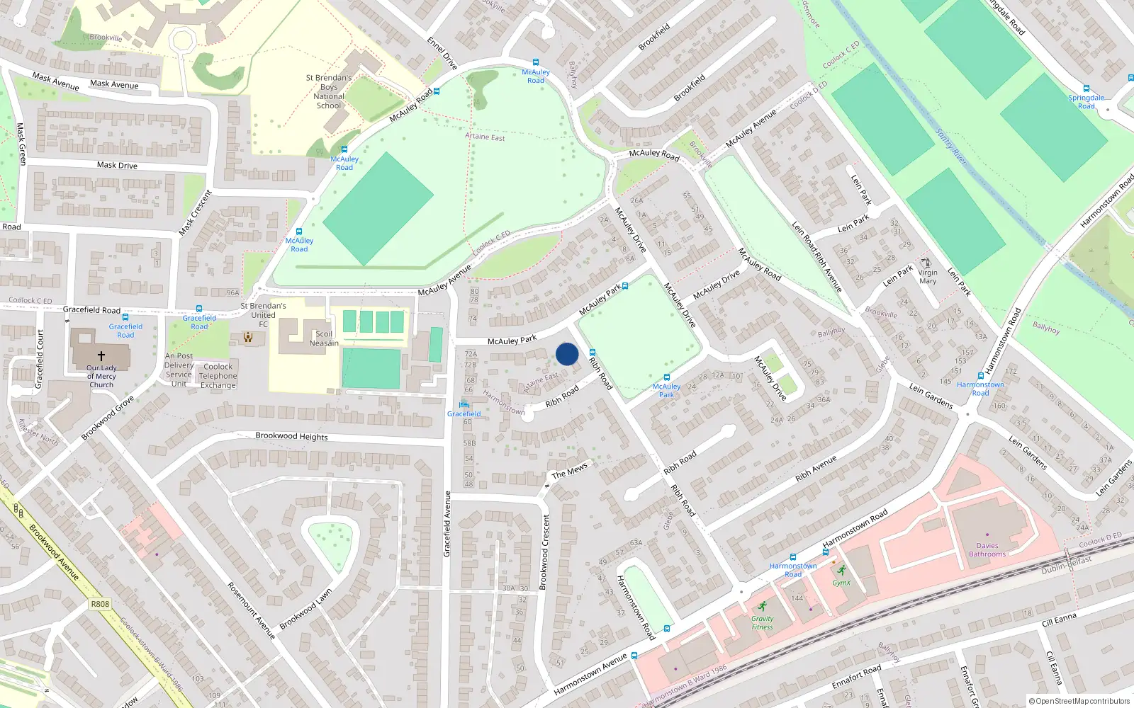 Overhead map showing the location of 109 Ribh Road, Artane, Dublin 5