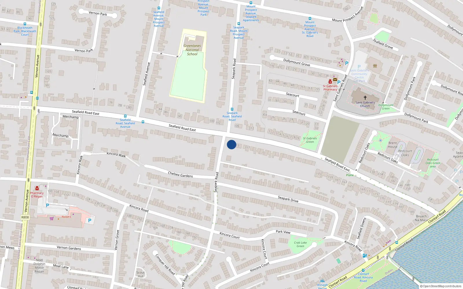Overhead map showing the location of 109 Seafield Road, Clontarf, Dublin 3