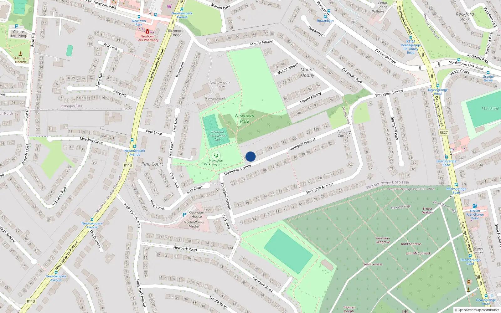 Overhead map showing the location of 109 Springhill Avenue, Blackrock