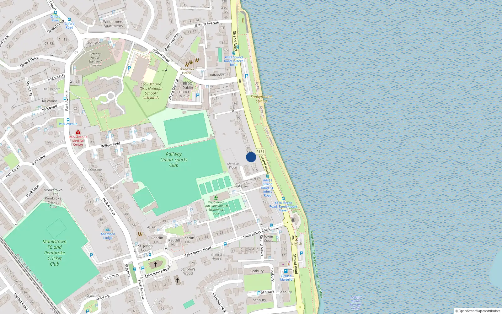 Overhead map showing the location of 109 Strand Road, Sandymount
