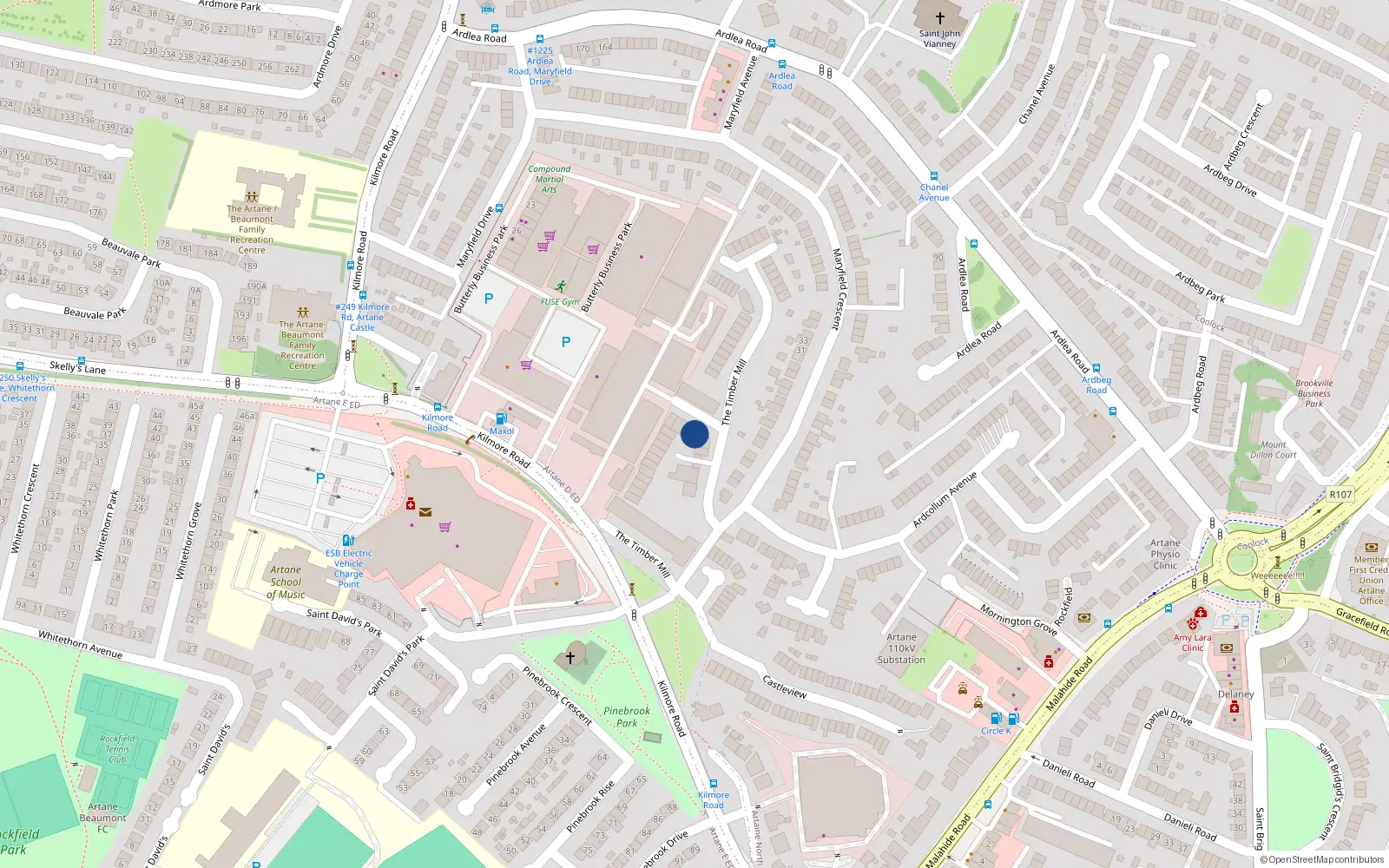 Overhead map showing the location of 109 Timber Mills, Artane, Dublin 5