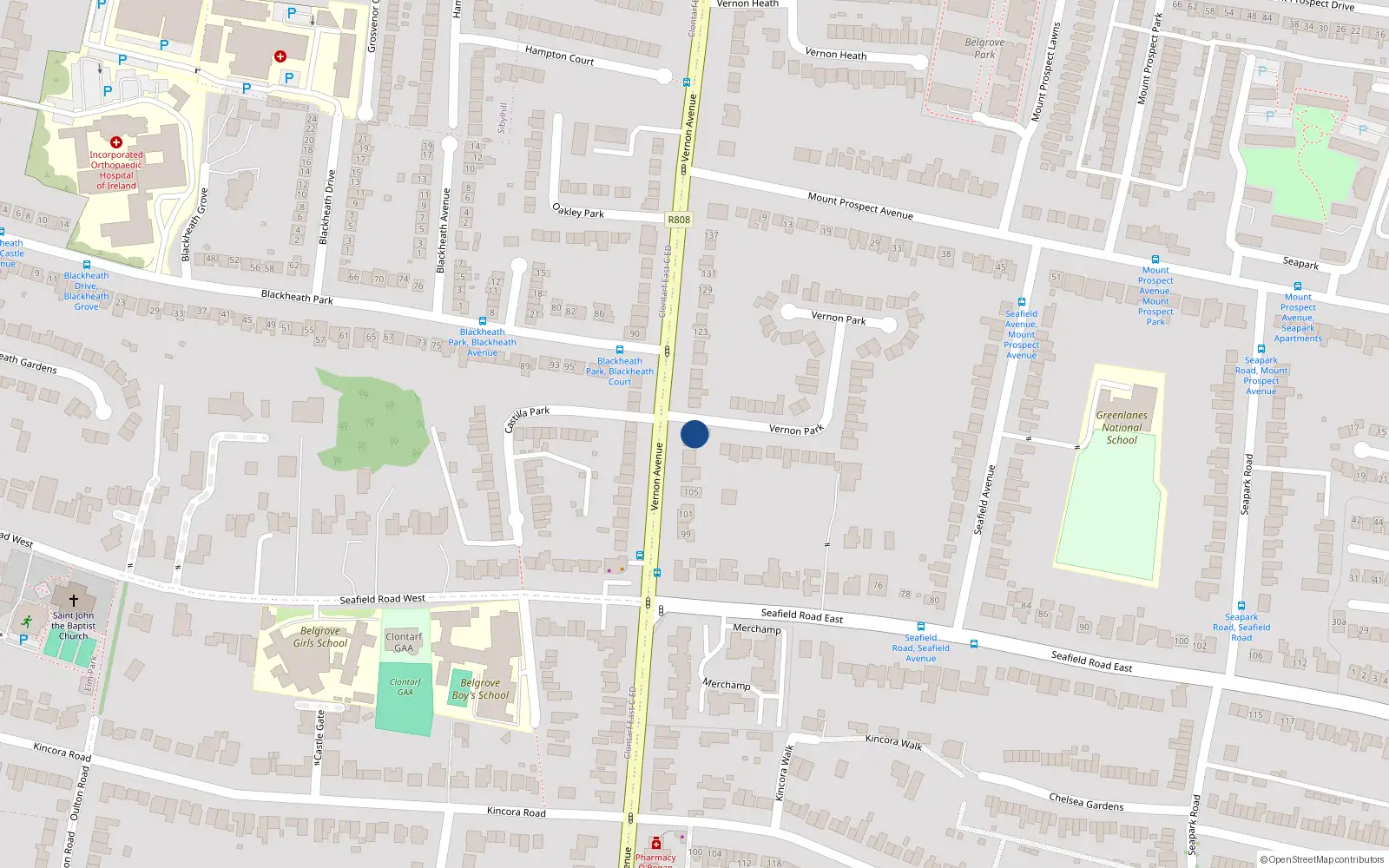 Overhead map showing the location of 109 Vernon Avenue, Dublin 3