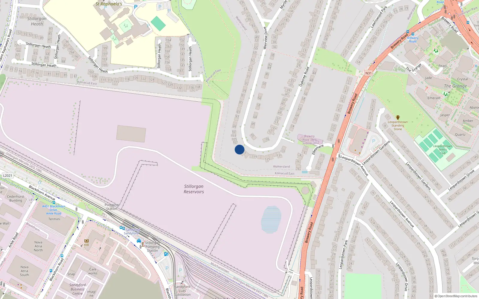 Overhead map showing the location of 109 Wierview Drive, Stillorgan, Dublin