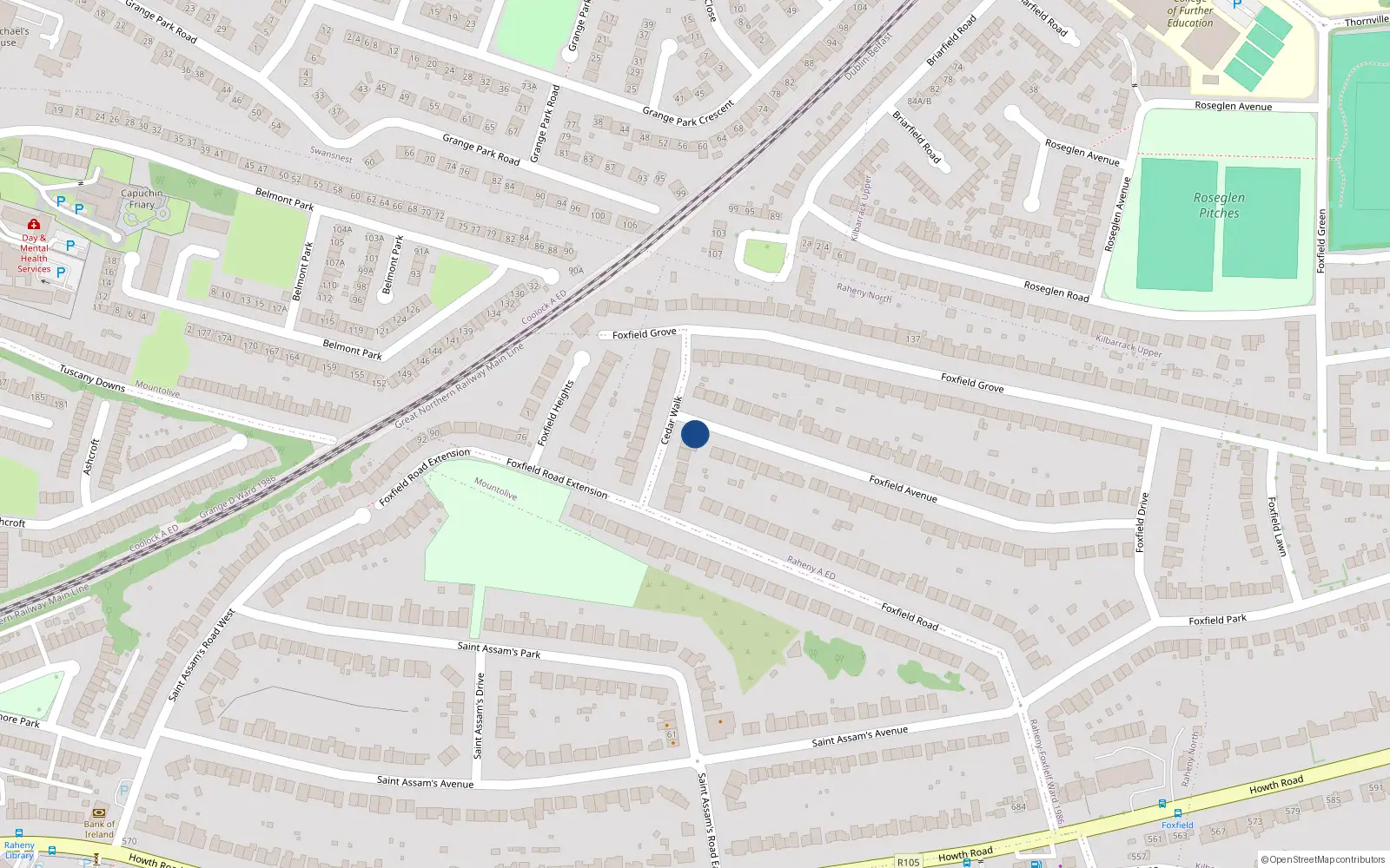 Overhead map showing the location of 10A Cedar Walk, Dublin 5