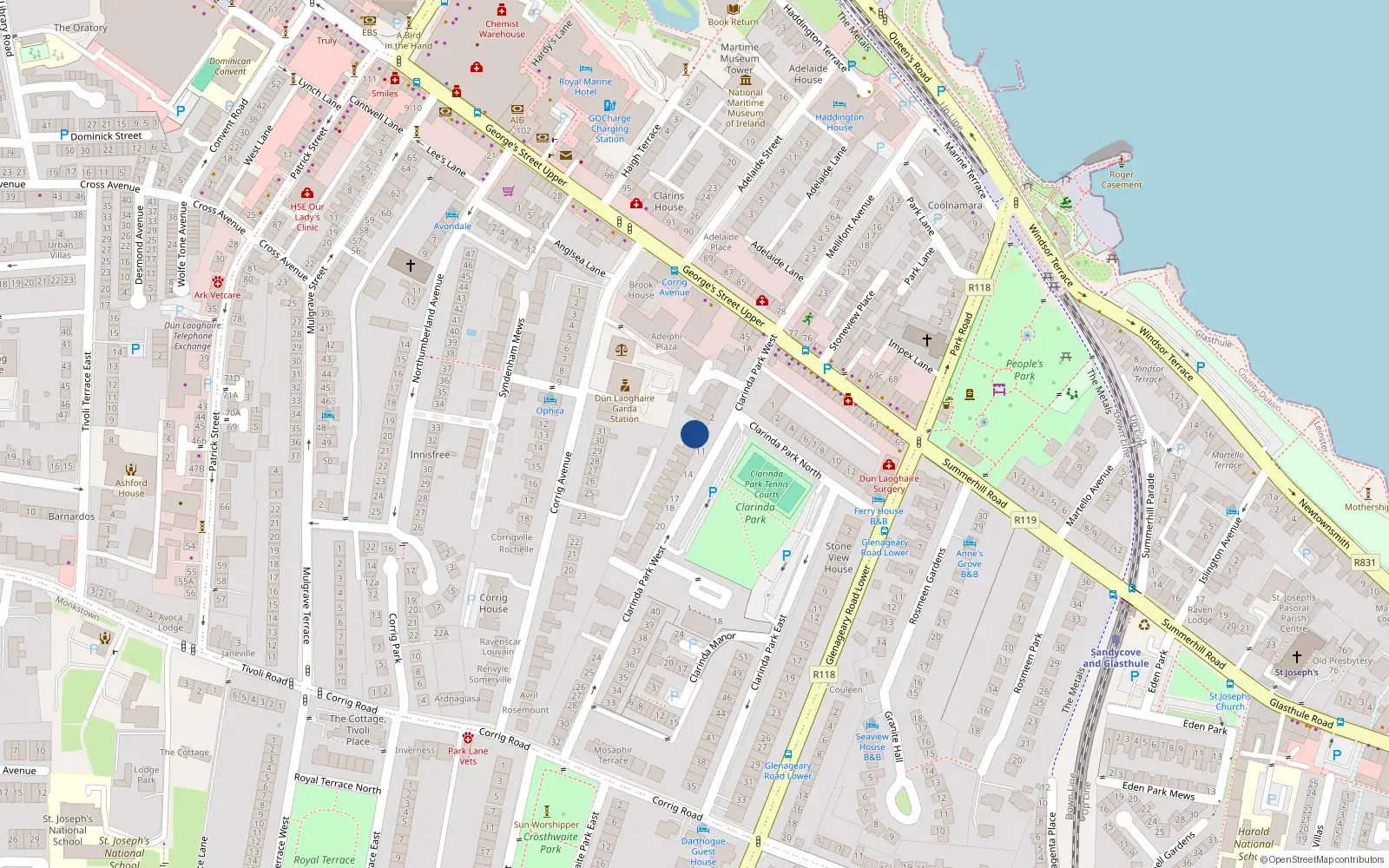 Overhead map showing the location of 10 Clarinda Park West, Co Dublin
