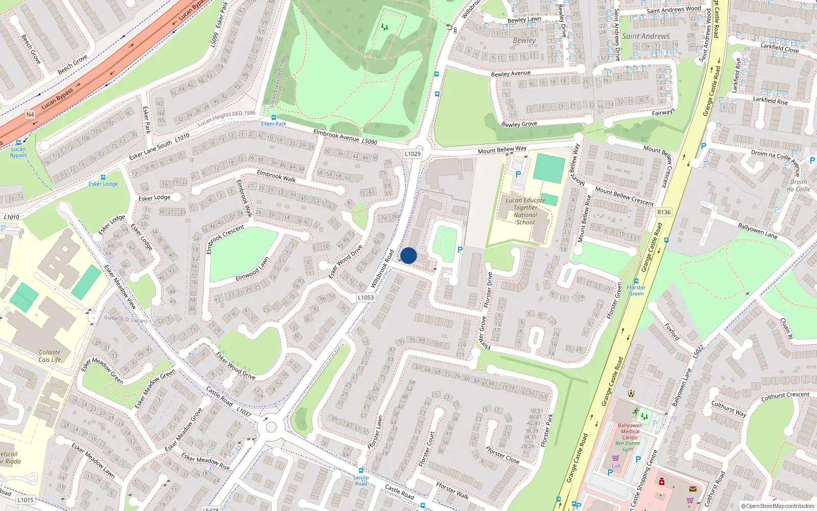 Overhead map showing the location of 10A Fforster Square, Ballydowd Manor, Lucan