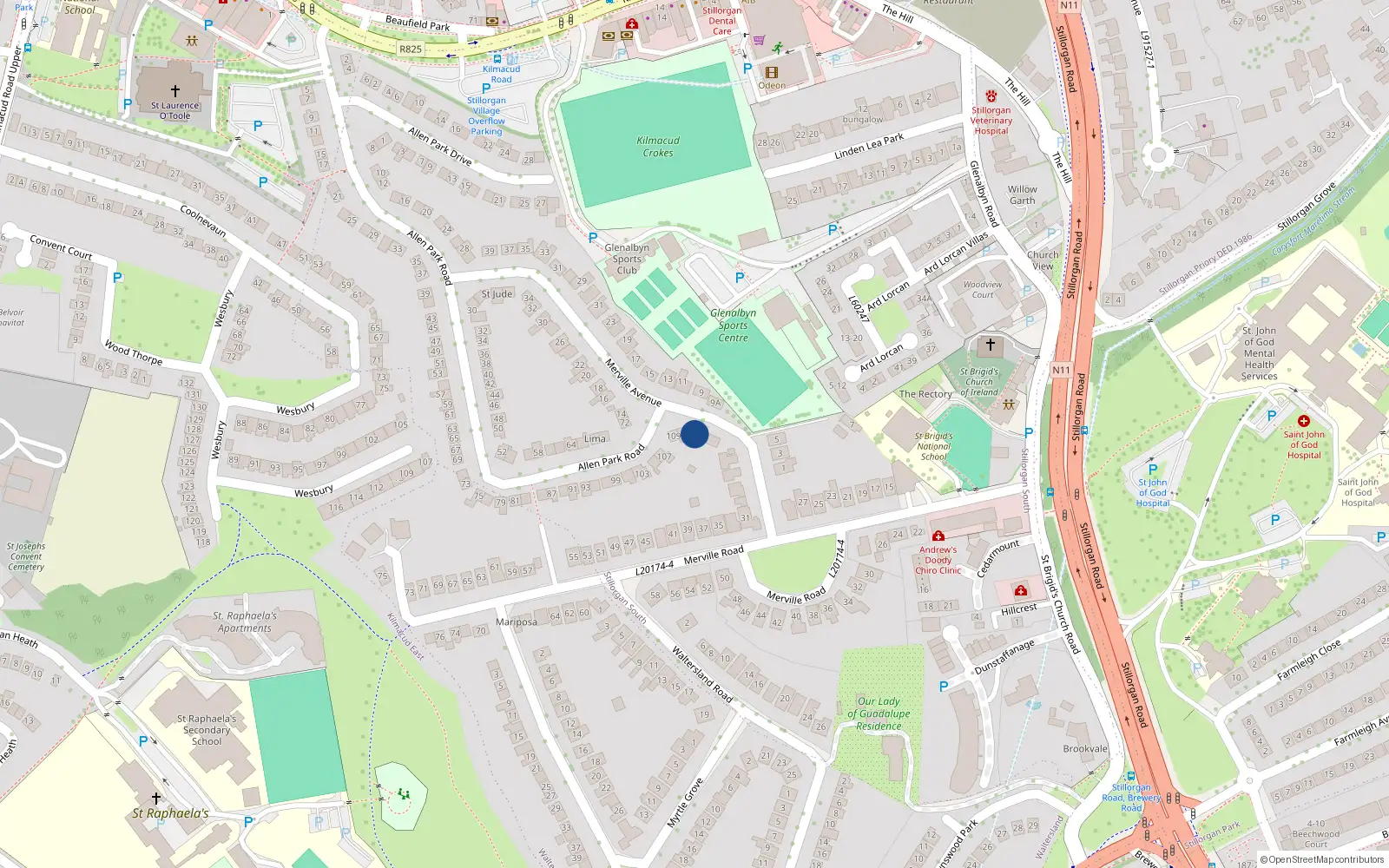 Overhead map showing the location of 10A Merville Avenue, Dublin