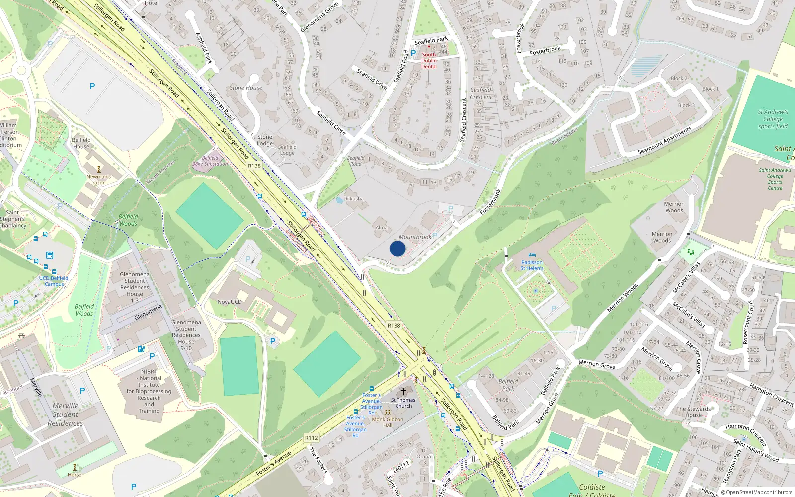 Overhead map showing the location of 10A Mountbrook Apts, Stillorgan, Dublin
