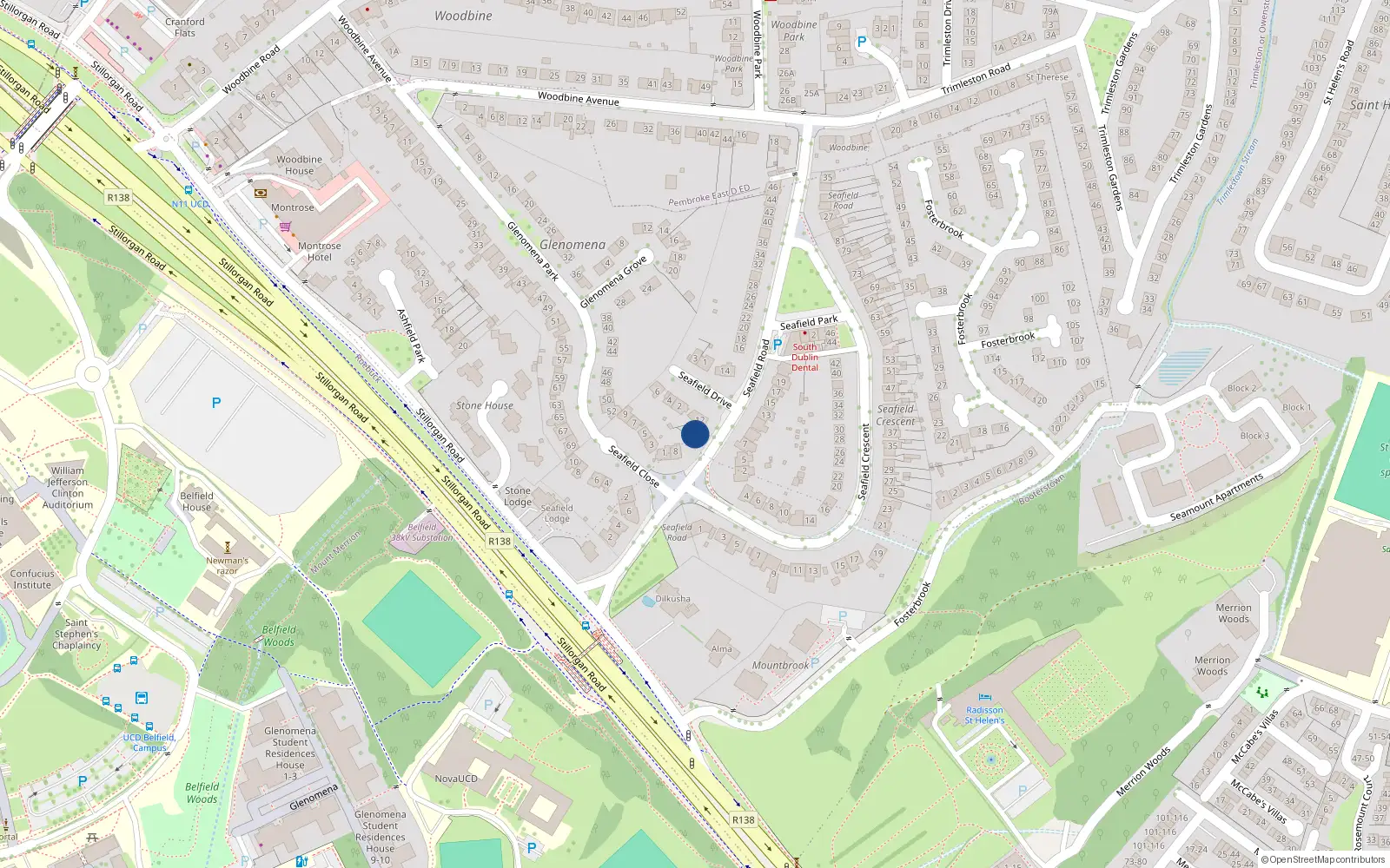 Overhead map showing the location of 10A Seafield Road, Blackrock