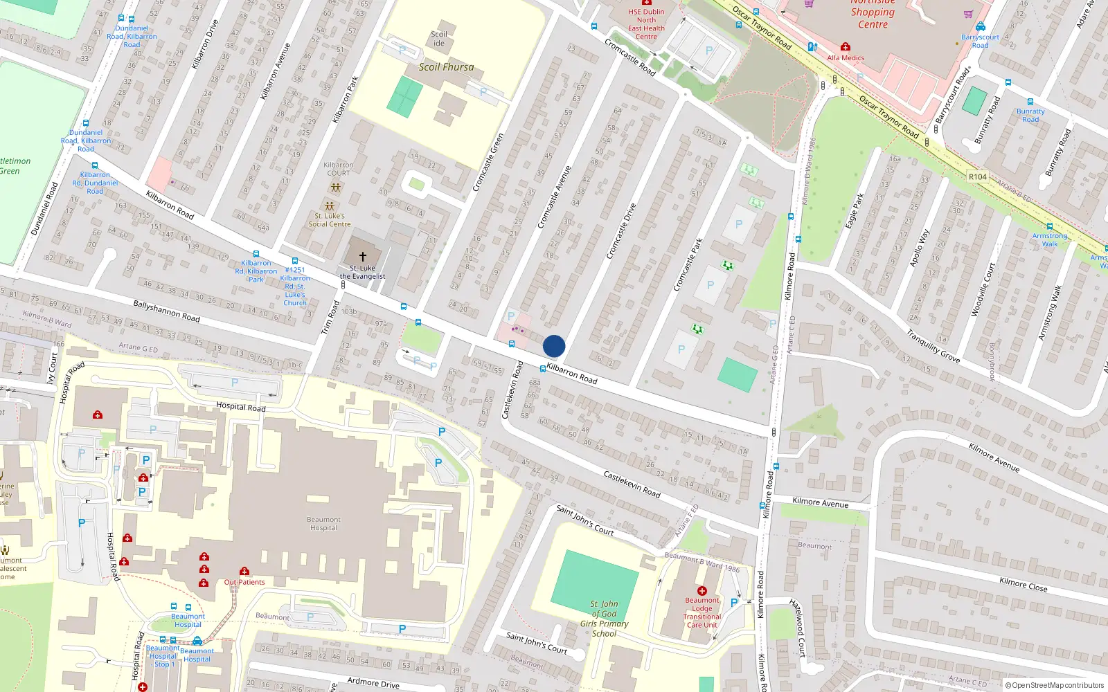 Overhead map showing the location of 10B Kilbarron Road, Coolock, Dublin 5