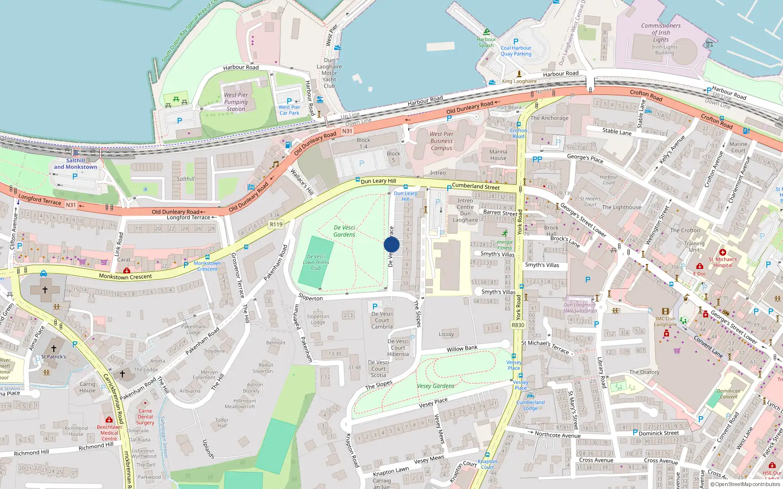 Overhead map showing the location of 10C the Rear, De Vesci Terrace, Monkstown