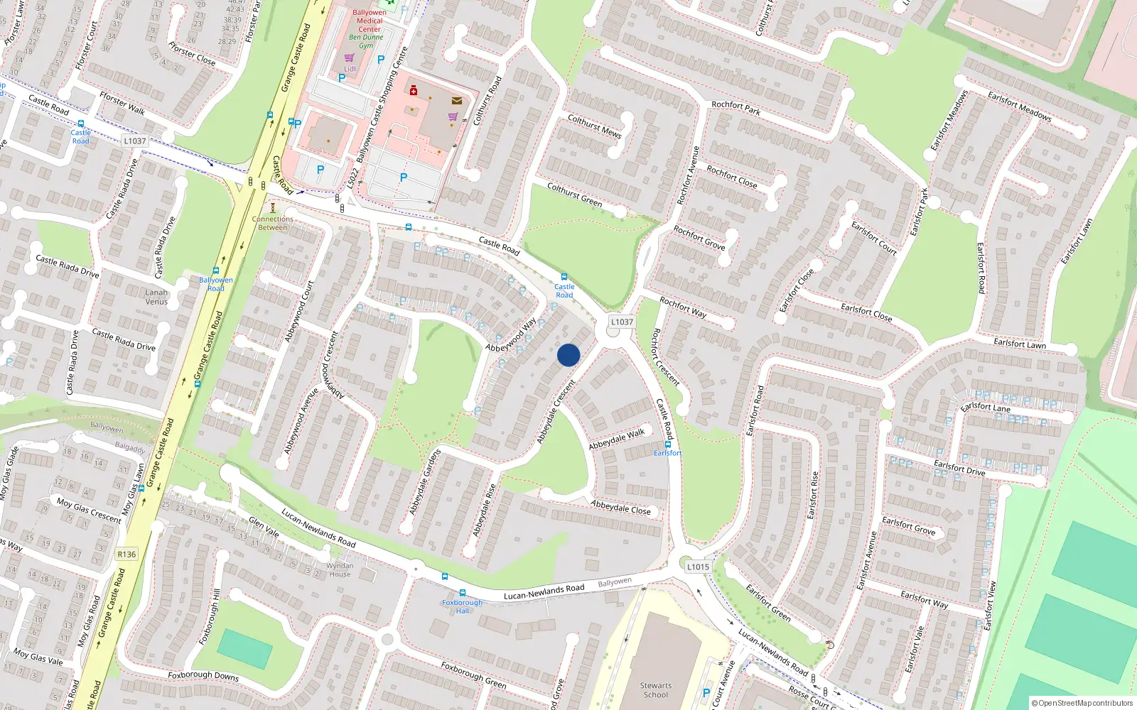 Overhead map showing the location of 11 Abbeydale Crescent, Lucan