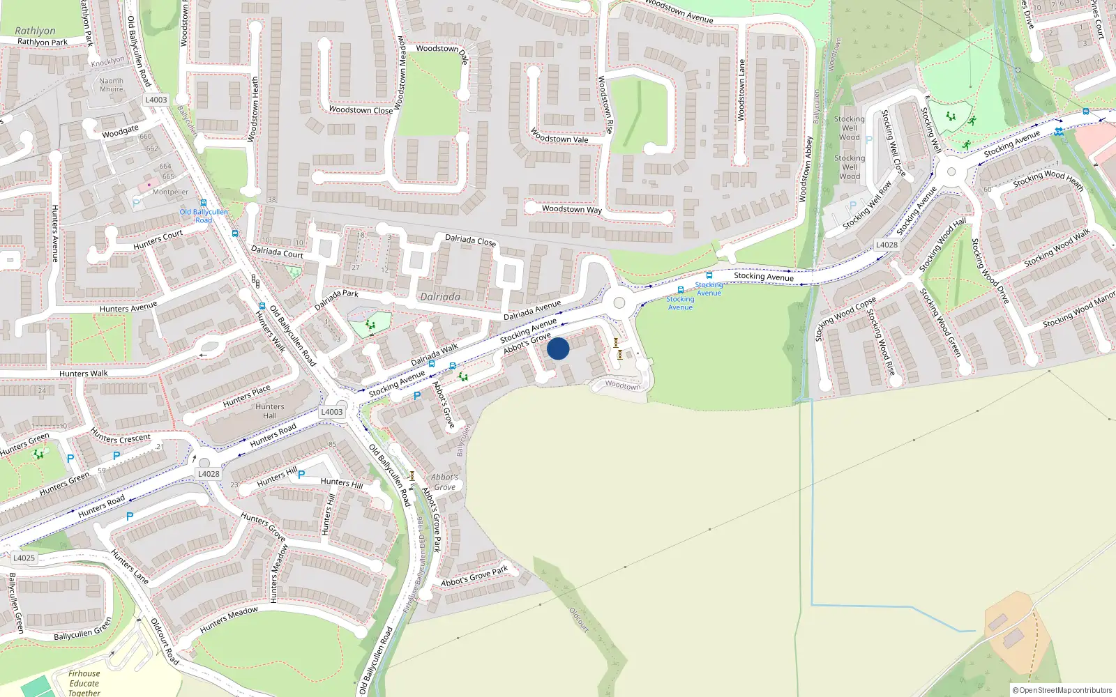 Overhead map showing the location of 11 Abbots Grove Avenue, Dublin 16