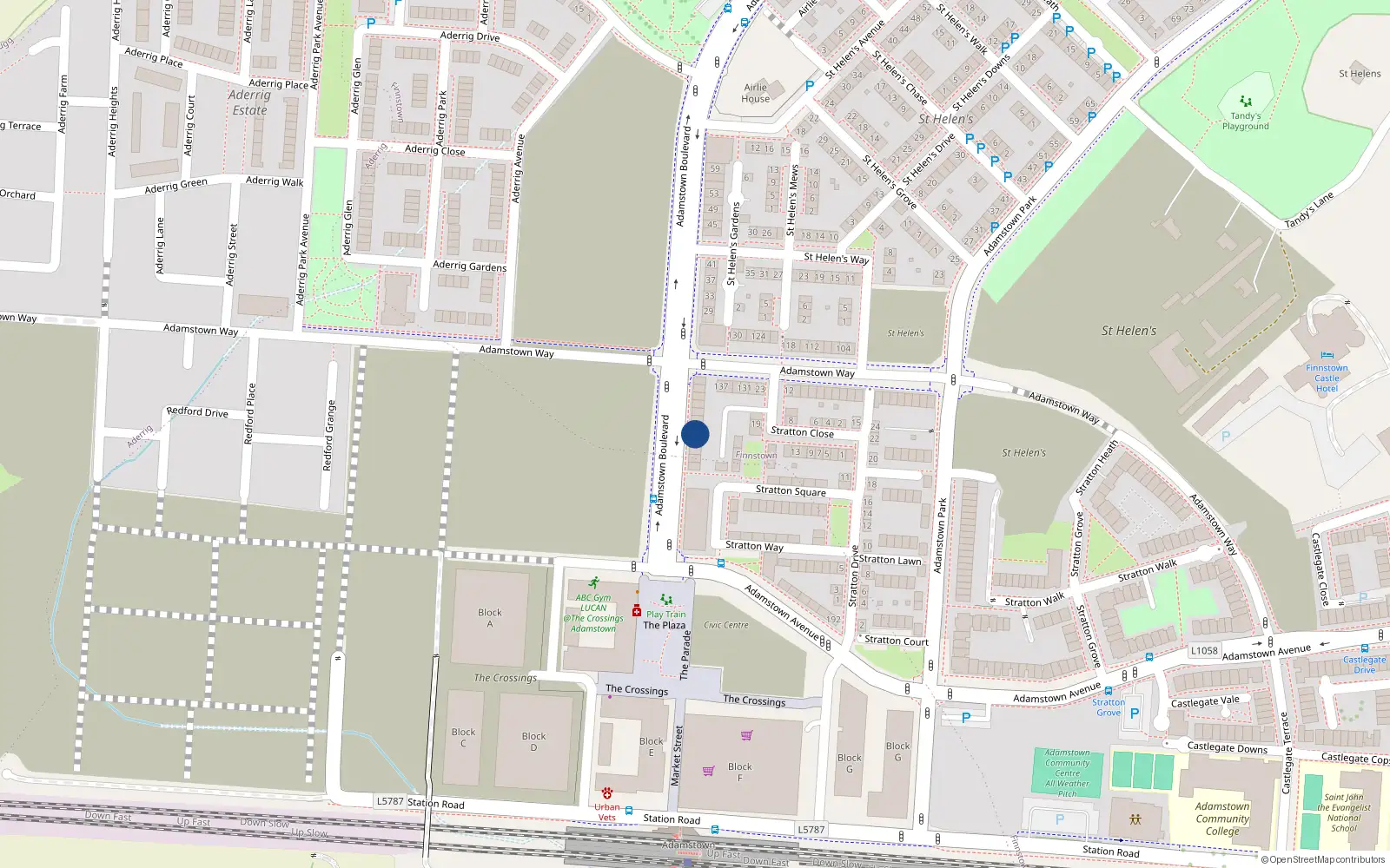 Overhead map showing the location of 11 Adamstown Boulevard, Lucan
