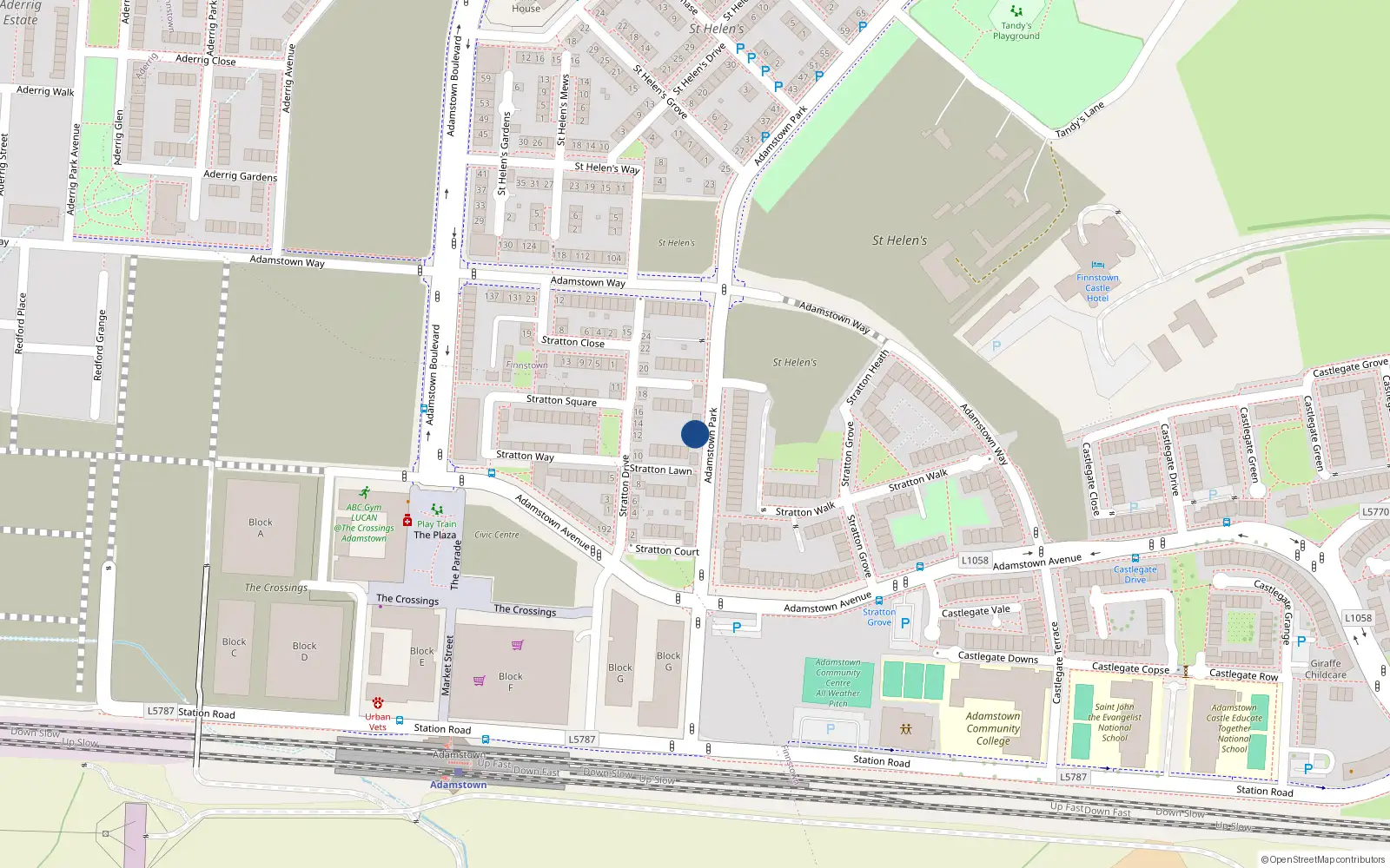 Overhead map showing the location of 11 Adamstown Park, Lucan