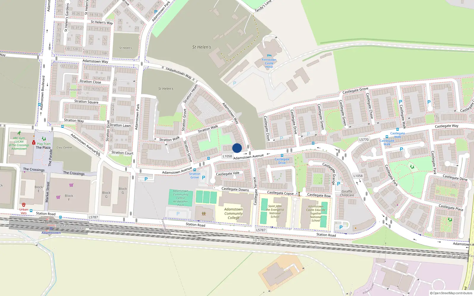 Overhead map showing the location of 11 Adamstown Way, Adamstown, Dublin