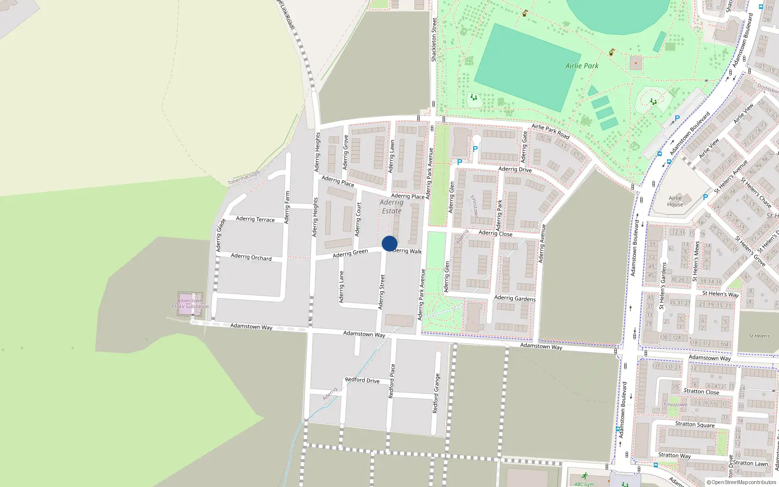 Overhead map showing the location of 11 Aderrig Green, Lucan