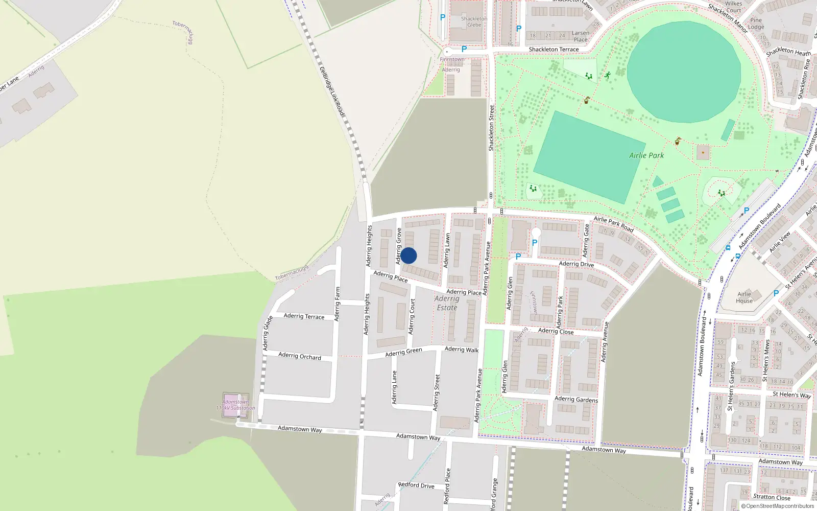 Overhead map showing the location of 11 Aderrig Grove, Lucan