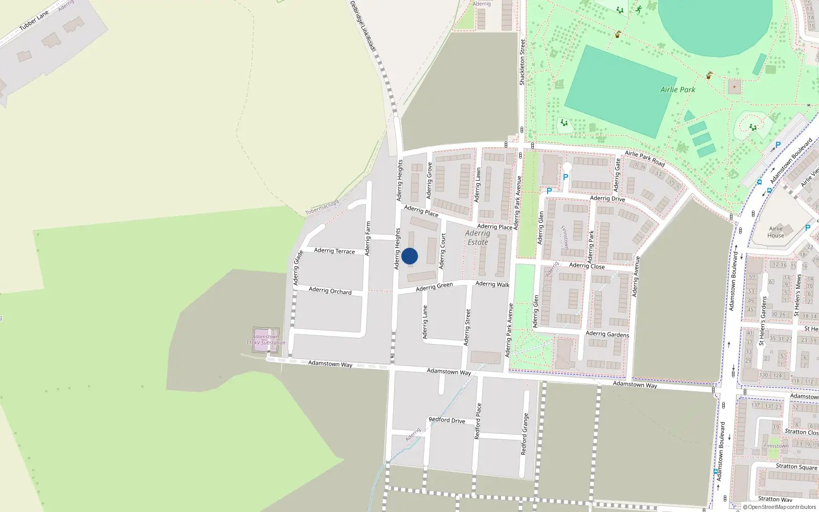 Overhead map showing the location of 11 Aderrig Heights, Lucan