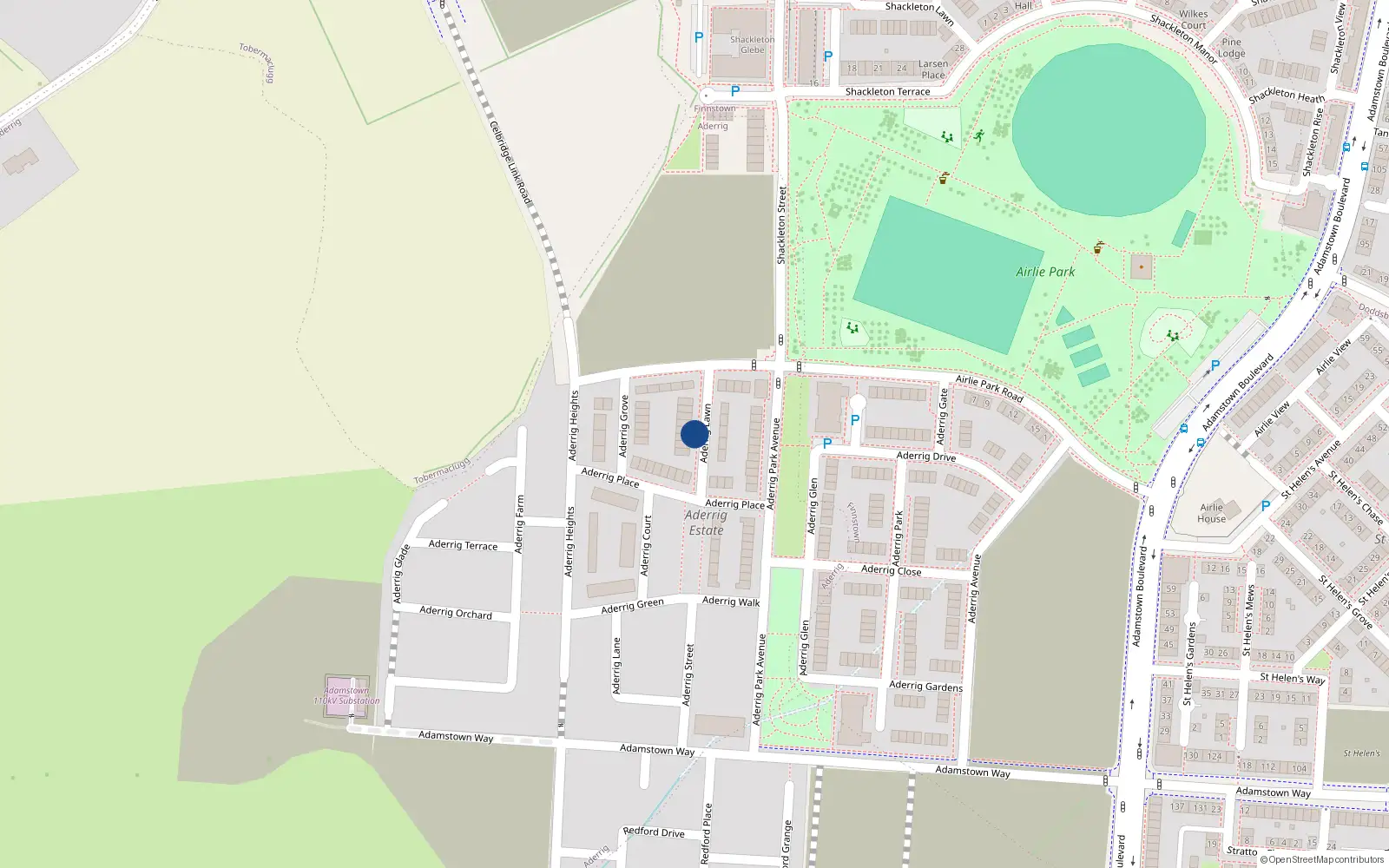 Overhead map showing the location of 11 Aderrig Lawn, Lucan