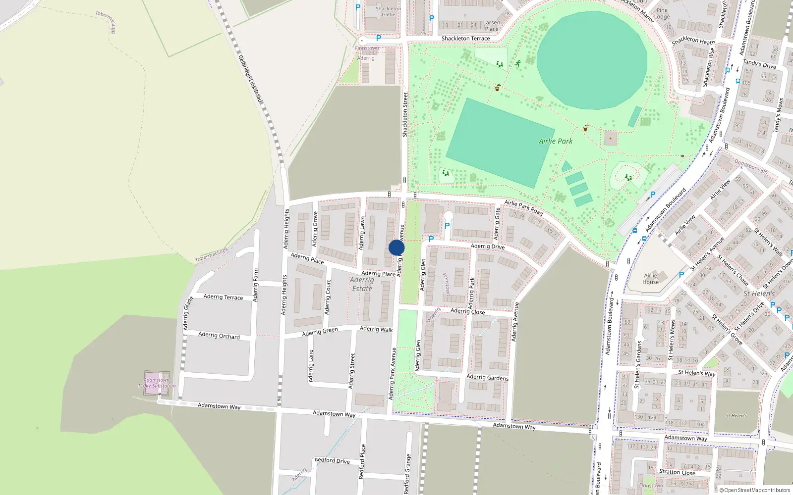 Overhead map showing the location of 11 Aderrig Park, Lucan