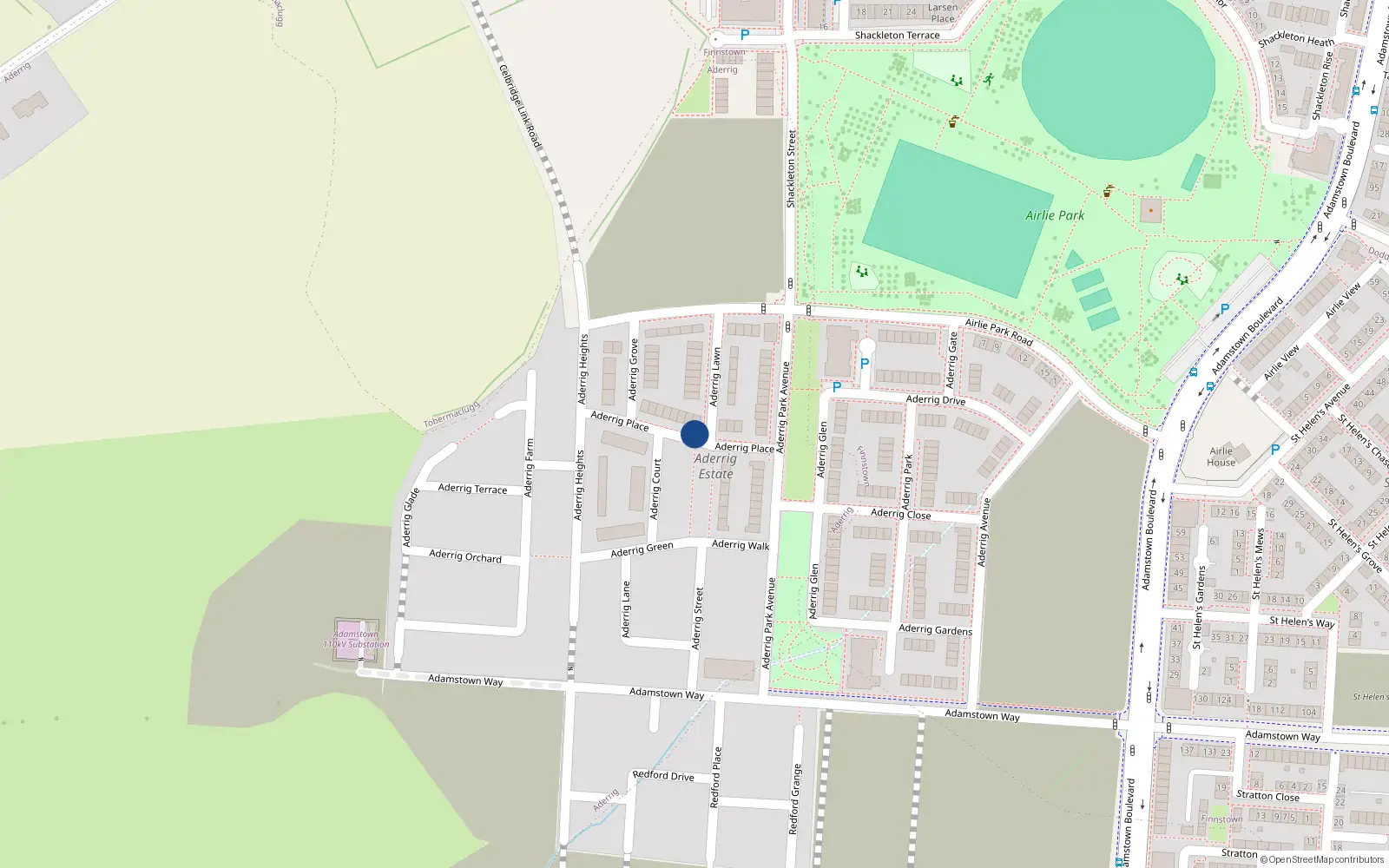 Overhead map showing the location of 11 Aderrig Place, Lucan