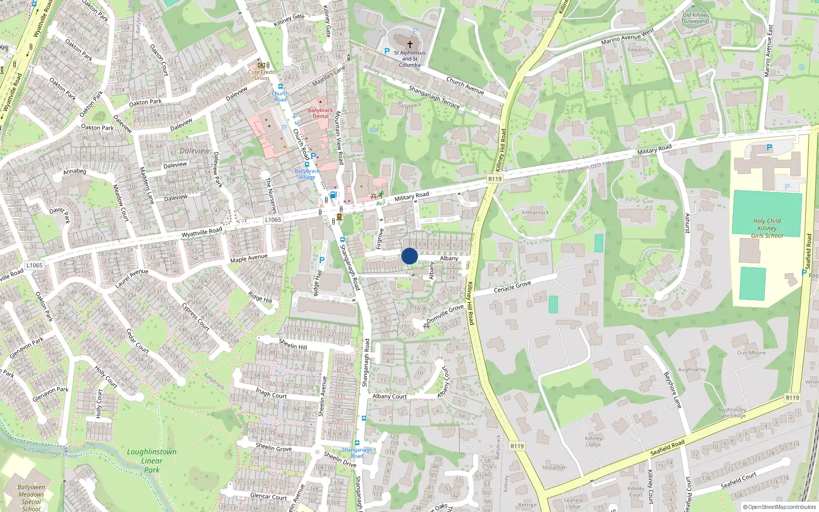 Overhead map showing the location of 11 Albany, Killiney