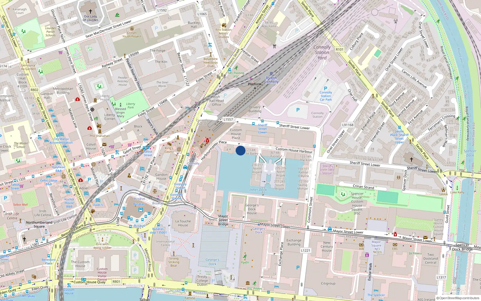 Overhead map showing the location of 11 Aranmore, Custom House Harbour, I F S C Dublin 1