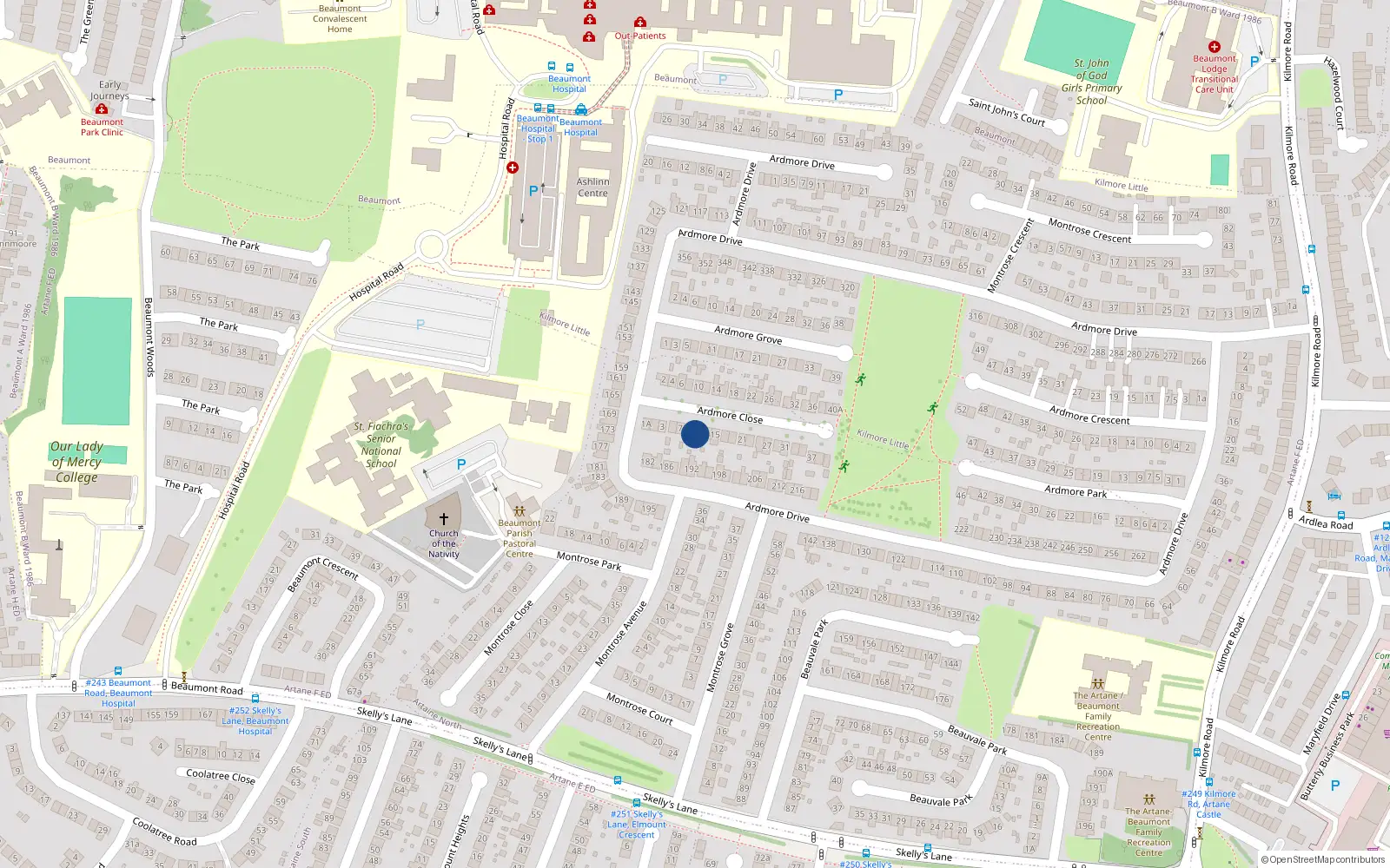 Overhead map showing the location of 11 Ardmore Close, Dublin 5