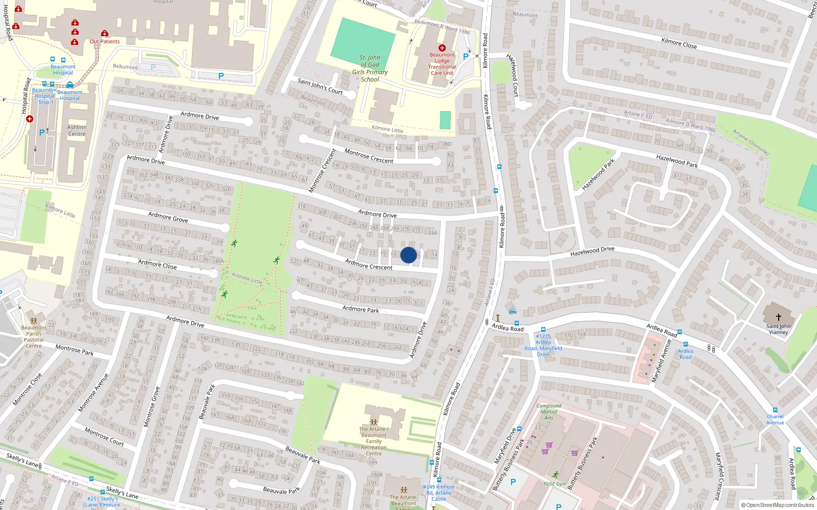 Overhead map showing the location of 11 Ardmore Crescent, Dublin 5