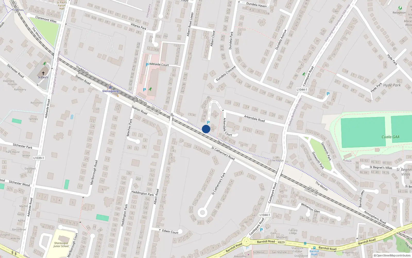 Overhead map showing the location of 11 Arkendale Woods, Glenageary, Dublin