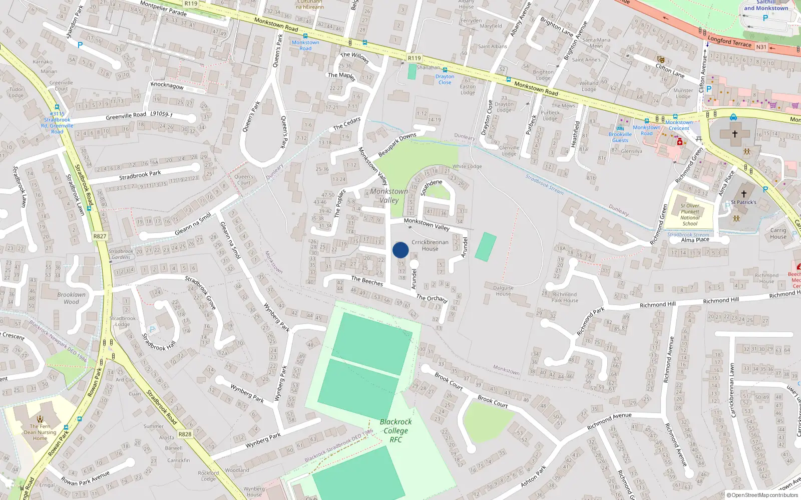 Overhead map showing the location of 11 Arundel, Monkstown Valley, Monkstown