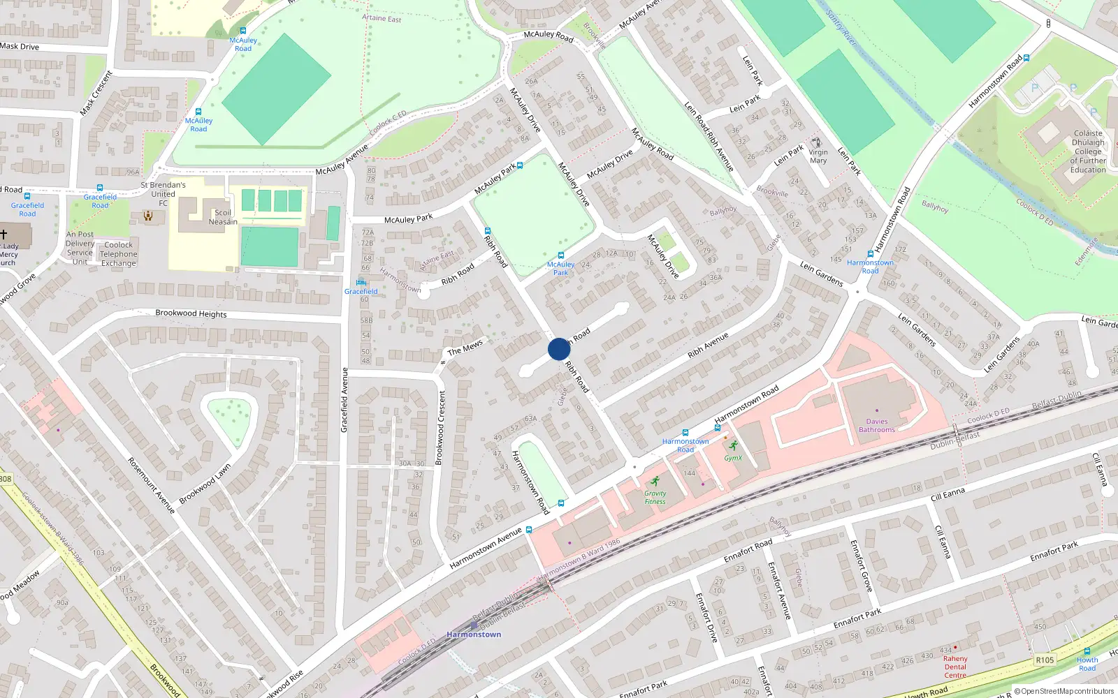 Overhead map showing the location of 11 Ribh Road, Dublin 5