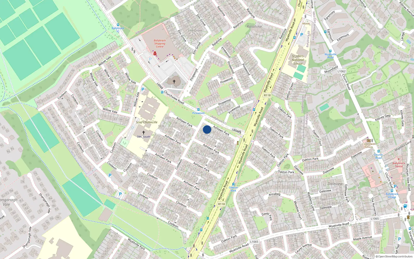 Overhead map showing the location of 11 Ashlawn Park, Ballybrack, Dublin
