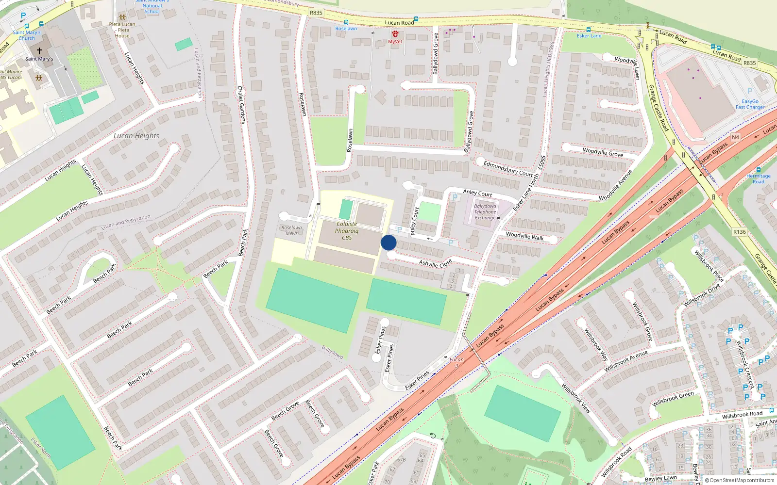 Overhead map showing the location of 11 Ashville Close, Esker Lane, Lucan