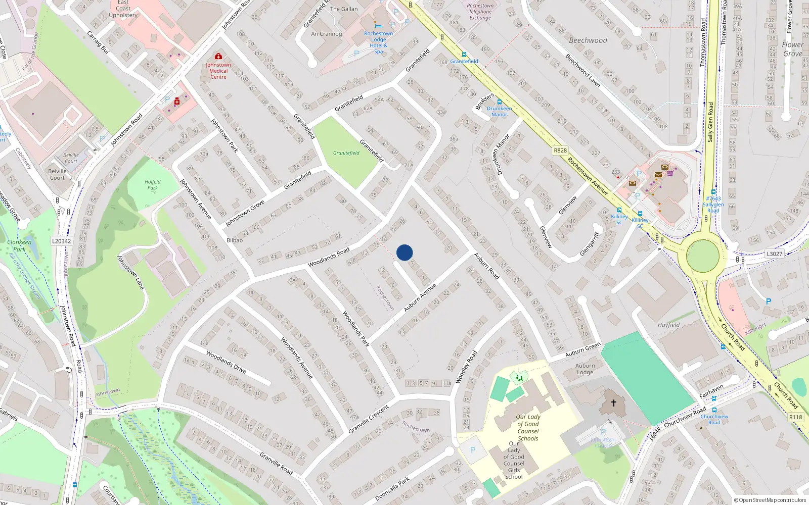 Overhead map showing the location of 11 Auburn Avenue, Johnstown, Dun Laoghaire