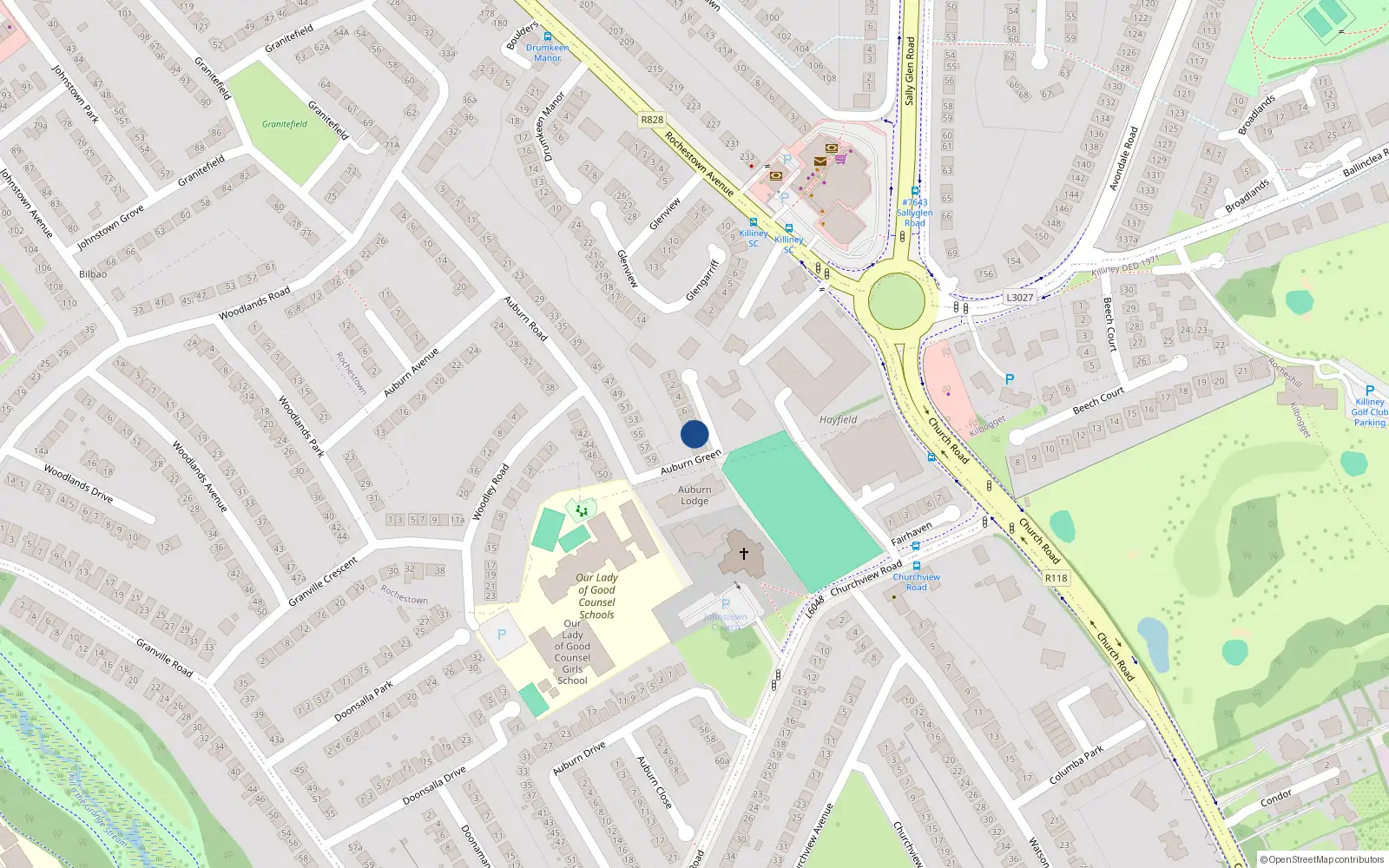 Overhead map showing the location of 11 Auburn Green, Dun Laoghaire