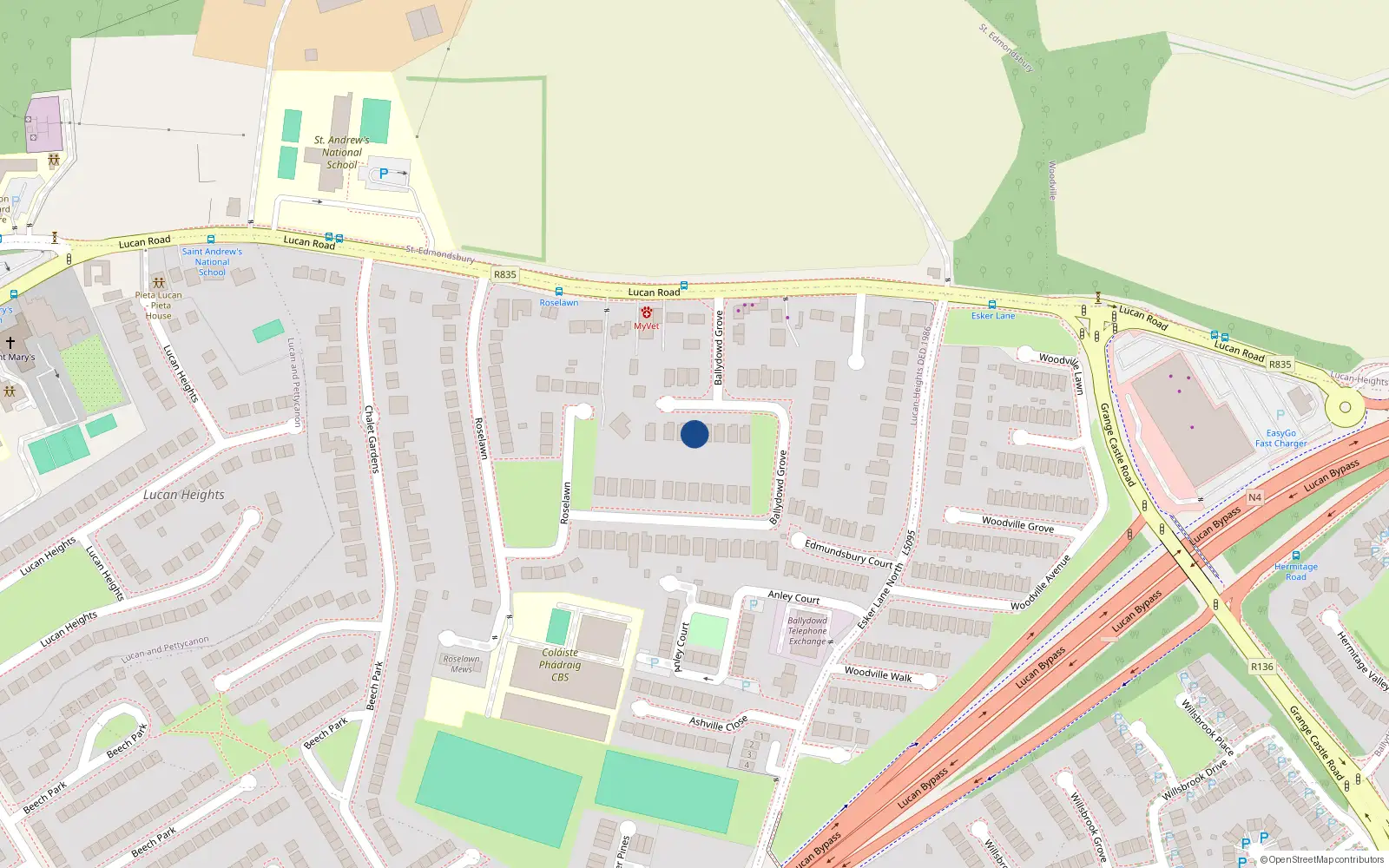 Overhead map showing the location of 11 Ballydowd Grove, Lucan