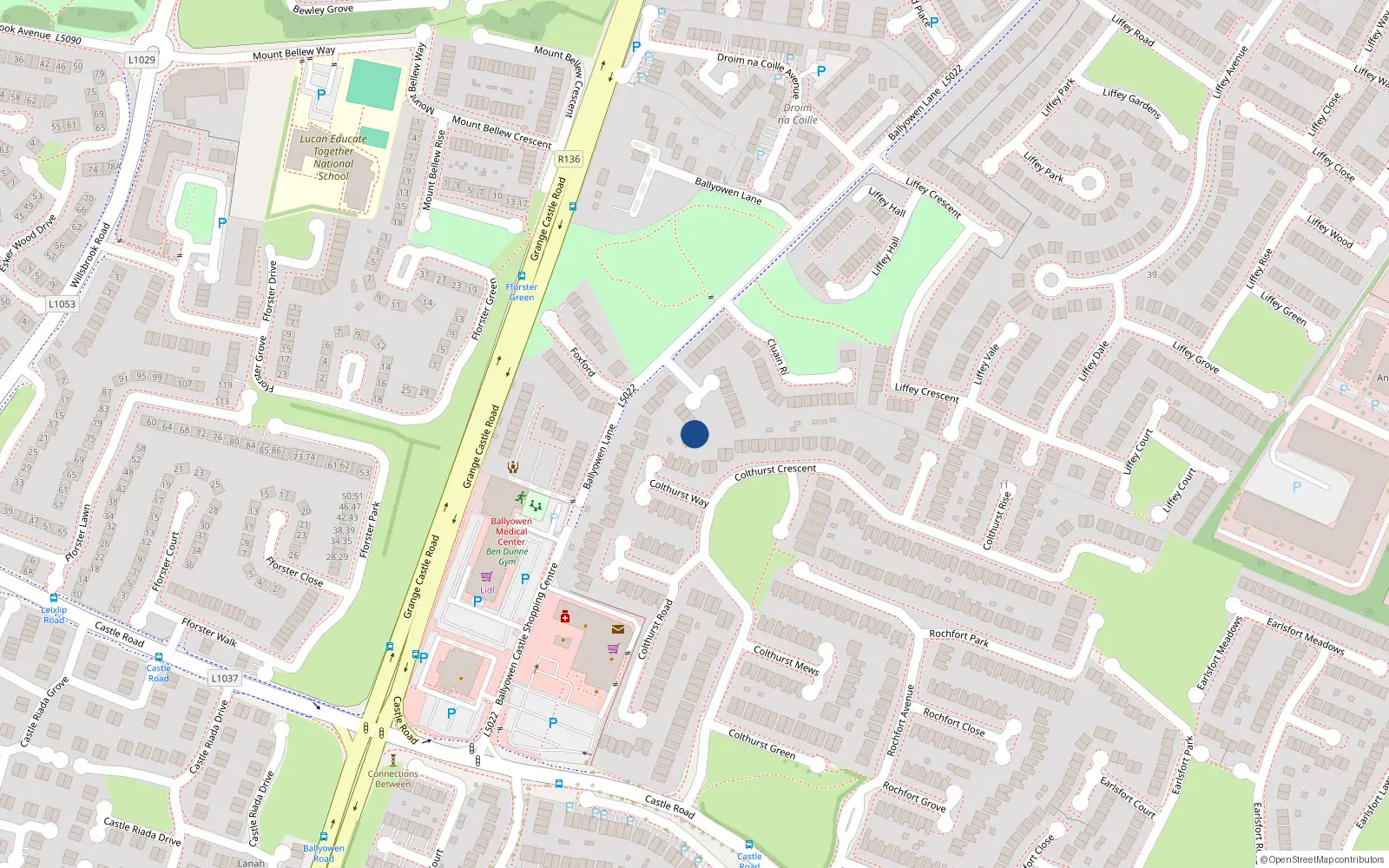 Overhead map showing the location of 11 Ballyowen Square, Ballyowen Lane, Lucan