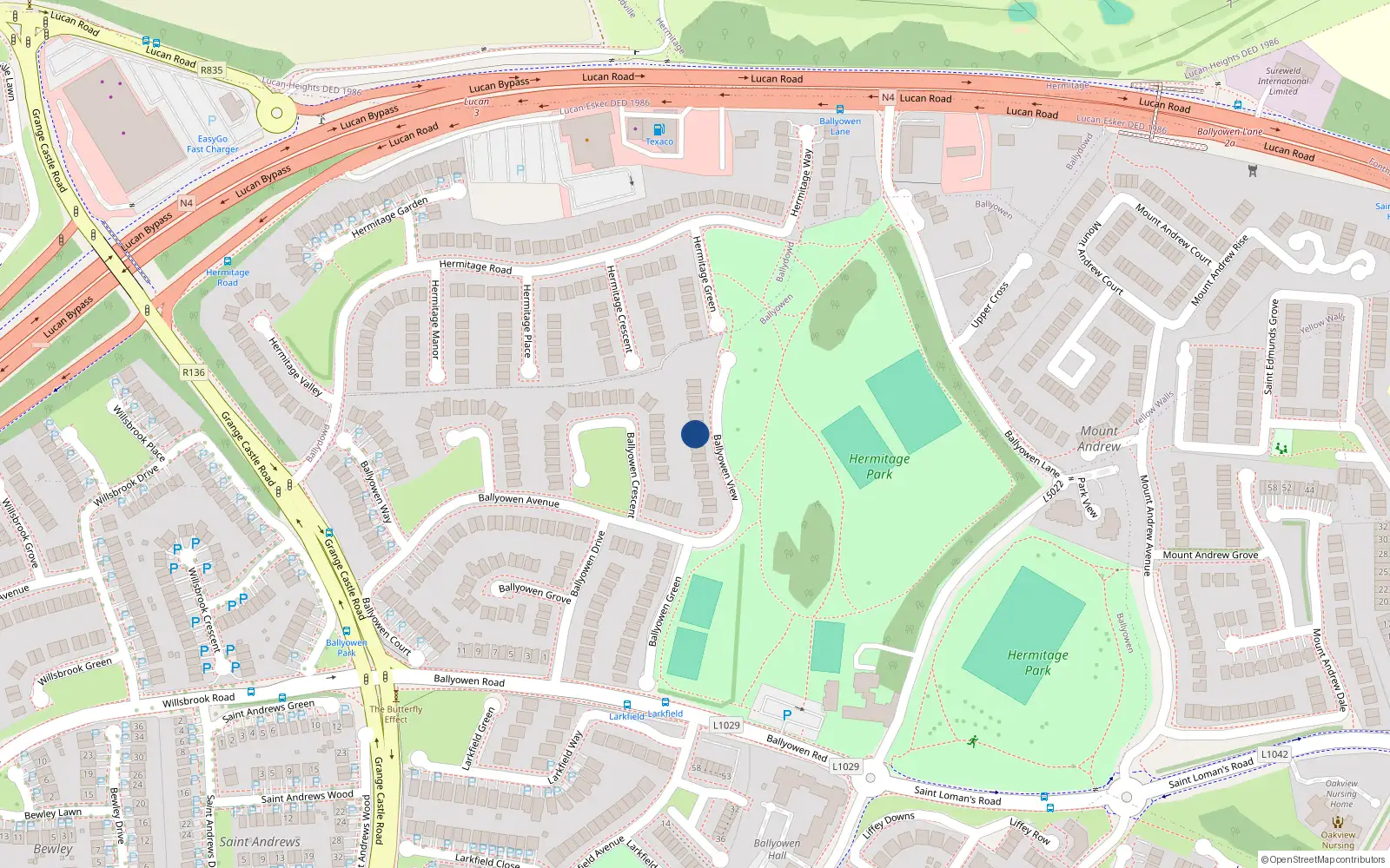 Overhead map showing the location of 11 Ballyowen View, Lucan