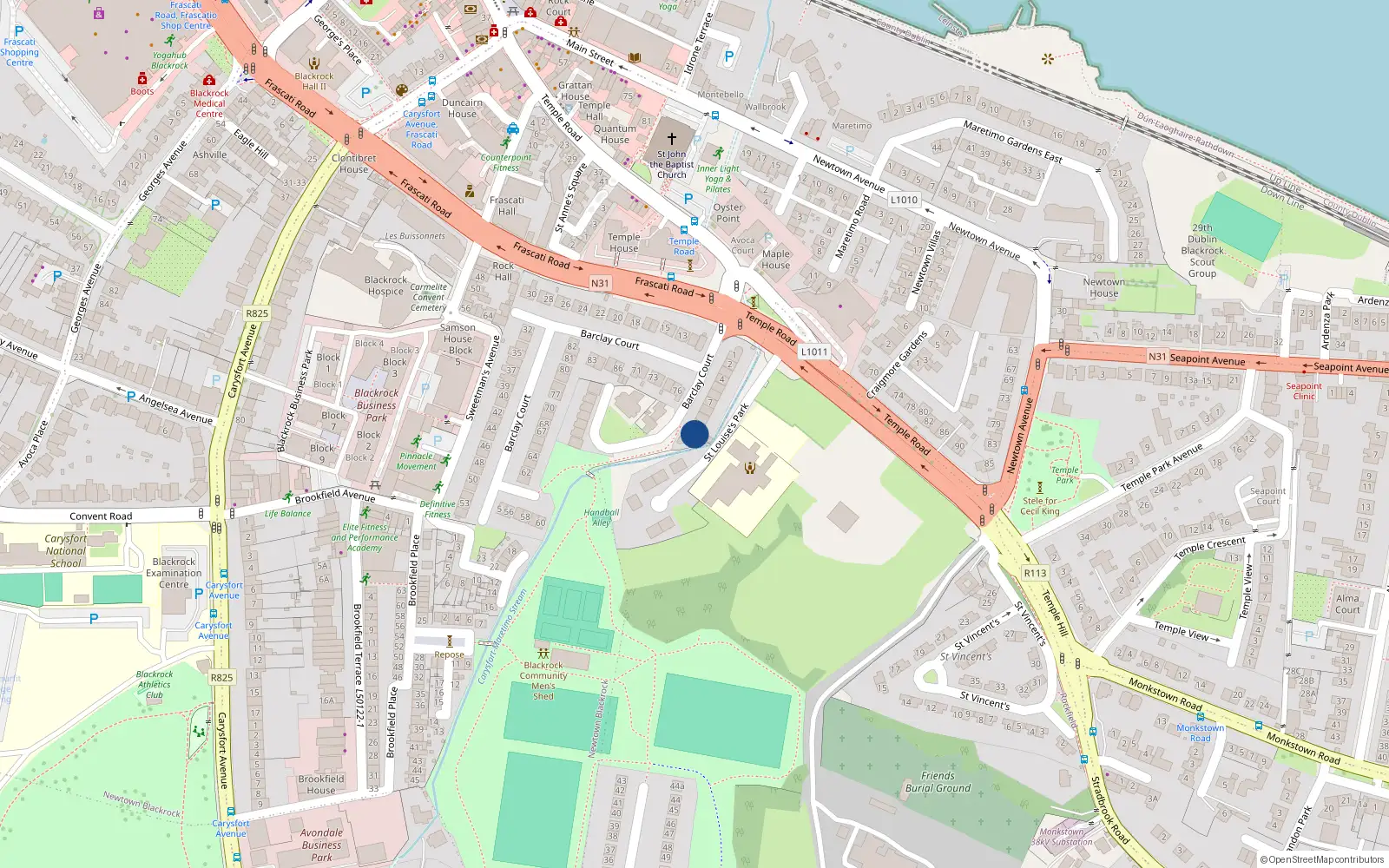 Overhead map showing the location of 11 Barclay Court, Blackrock