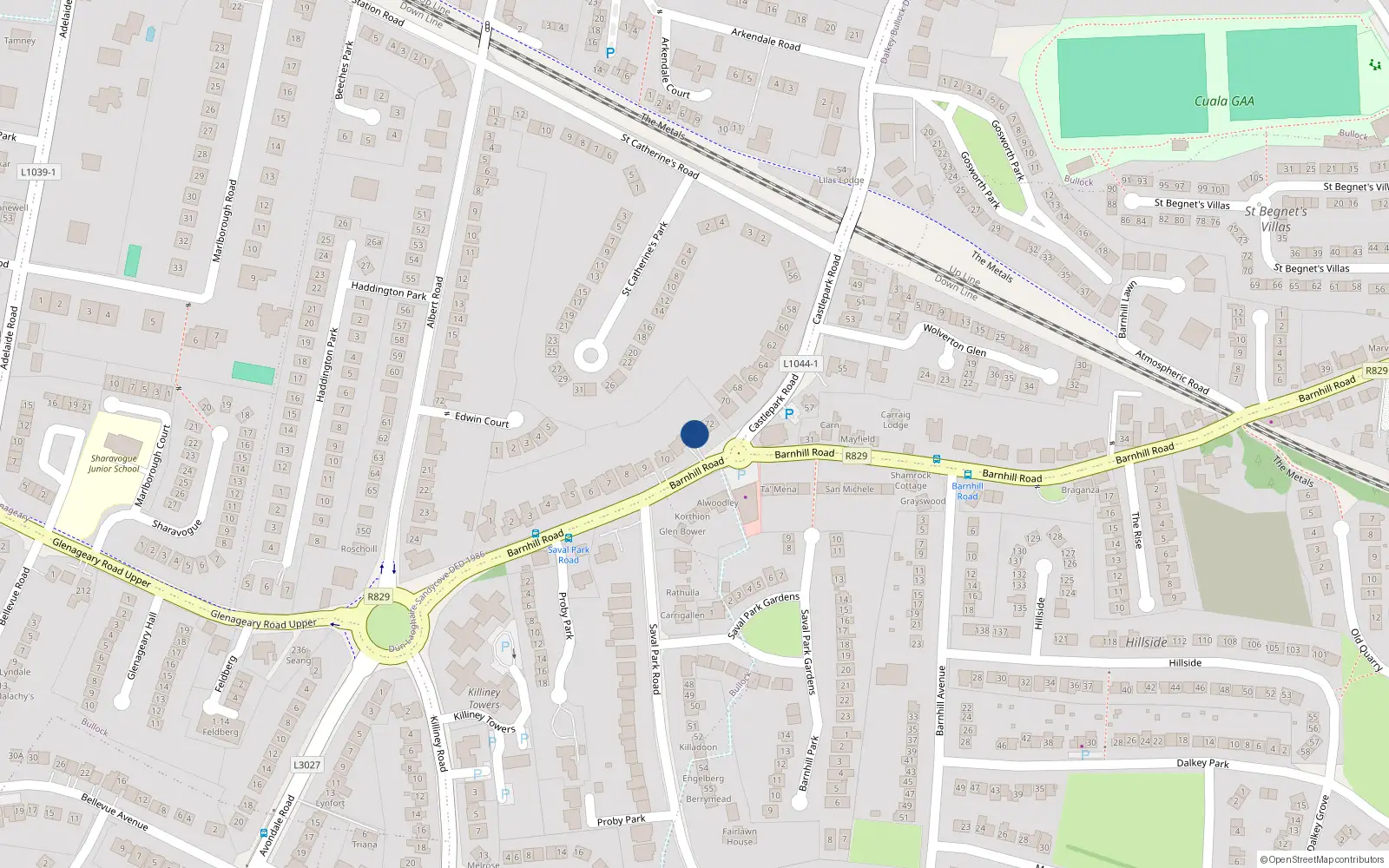 Overhead map showing the location of 11 Barnhill Road, Dalkey