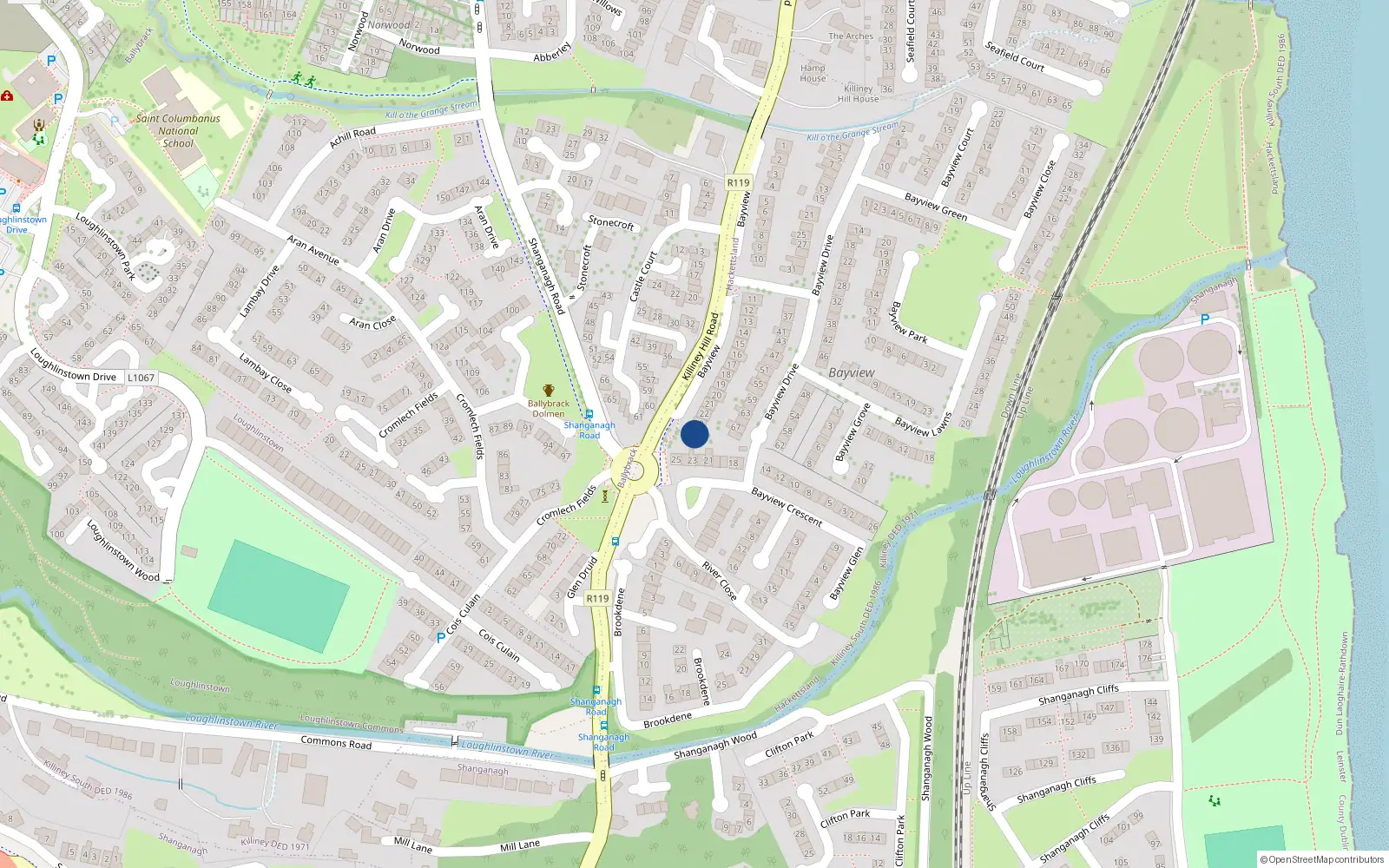 Overhead map showing the location of 11 Bayview Bungalows, 24 Killiney Hill Road, Killiney
