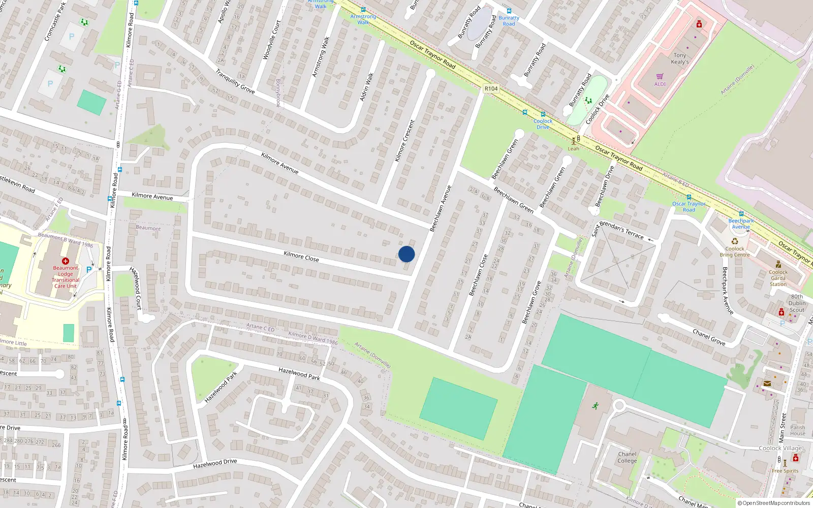 Overhead map showing the location of 11 Beechlawn Avenue, Artane, Dublin 5