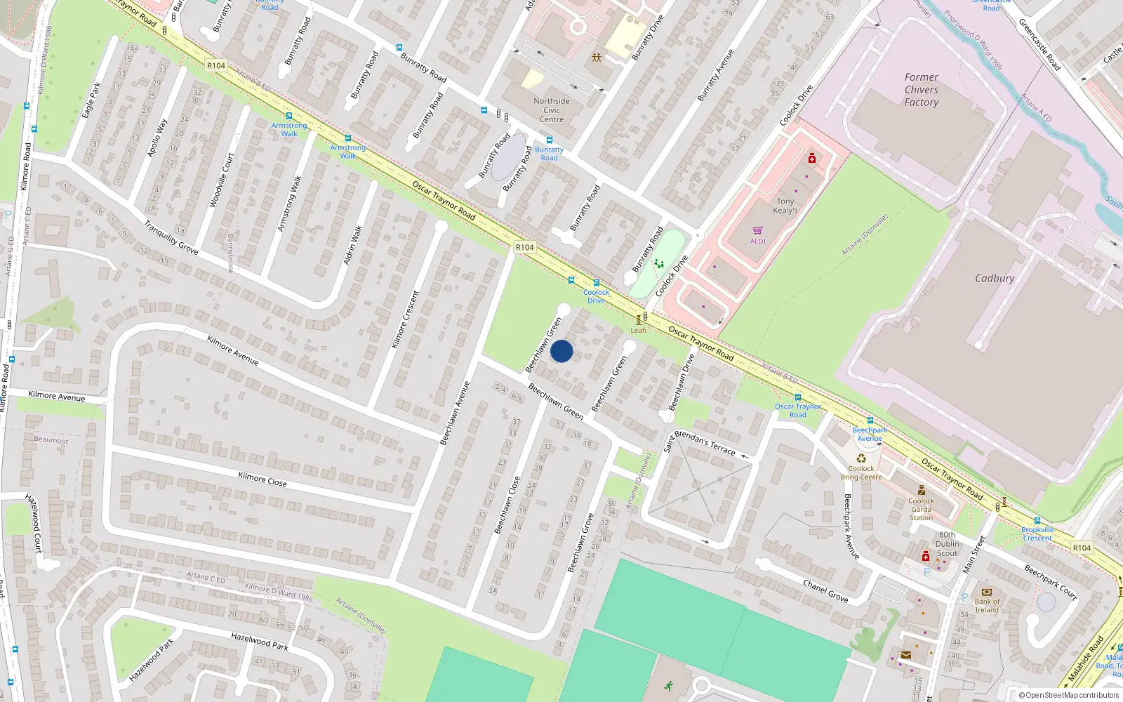 Overhead map showing the location of 11 Beechlawn Green, Dublin 5