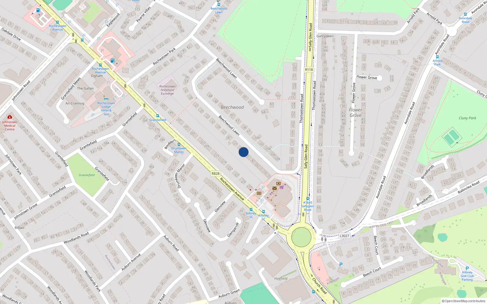 Overhead map showing the location of 11 Beechwood Lawn, Dun Laoghaire, Dublin