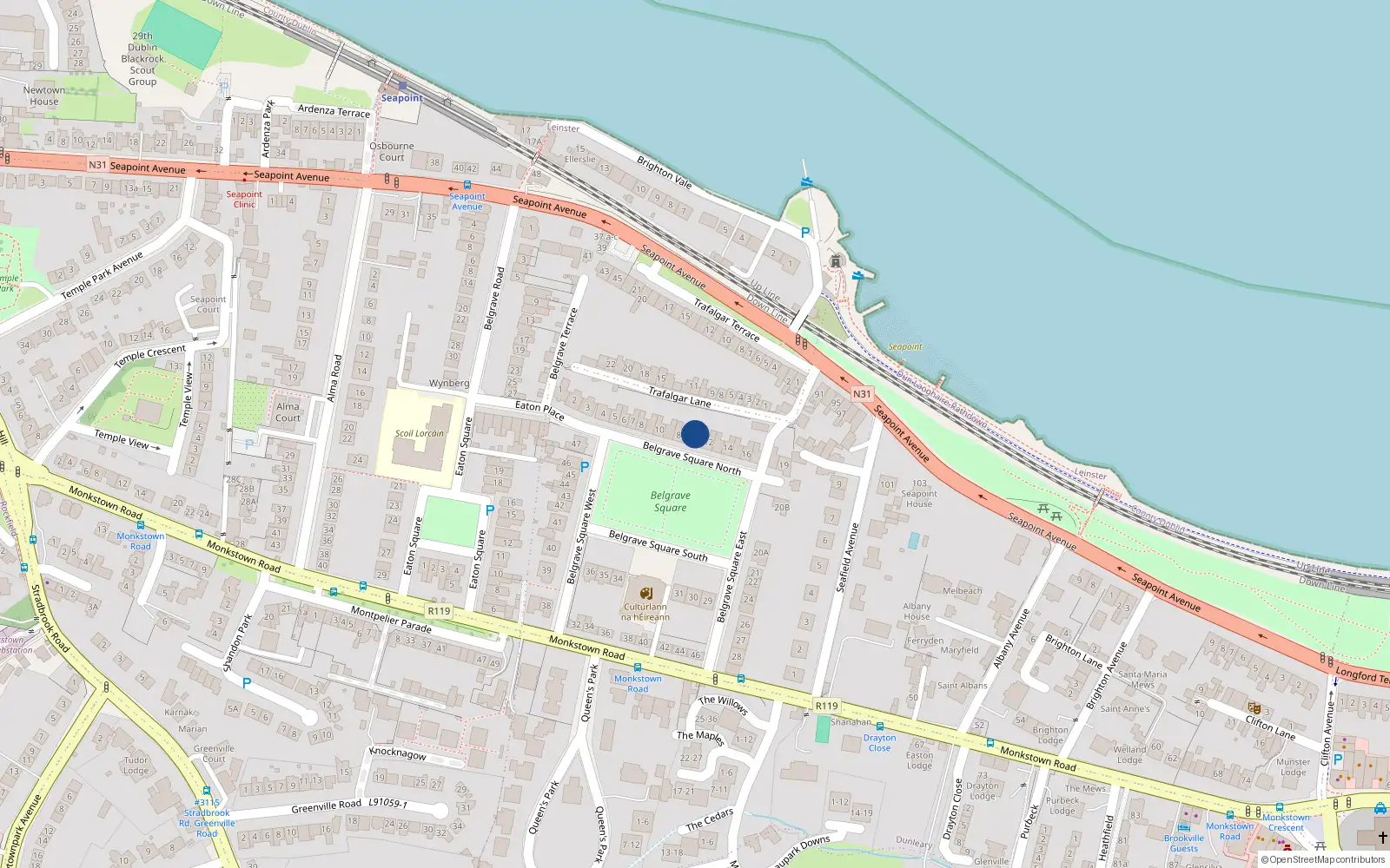 Overhead map showing the location of 11 Belgrave Square North, Blackrock