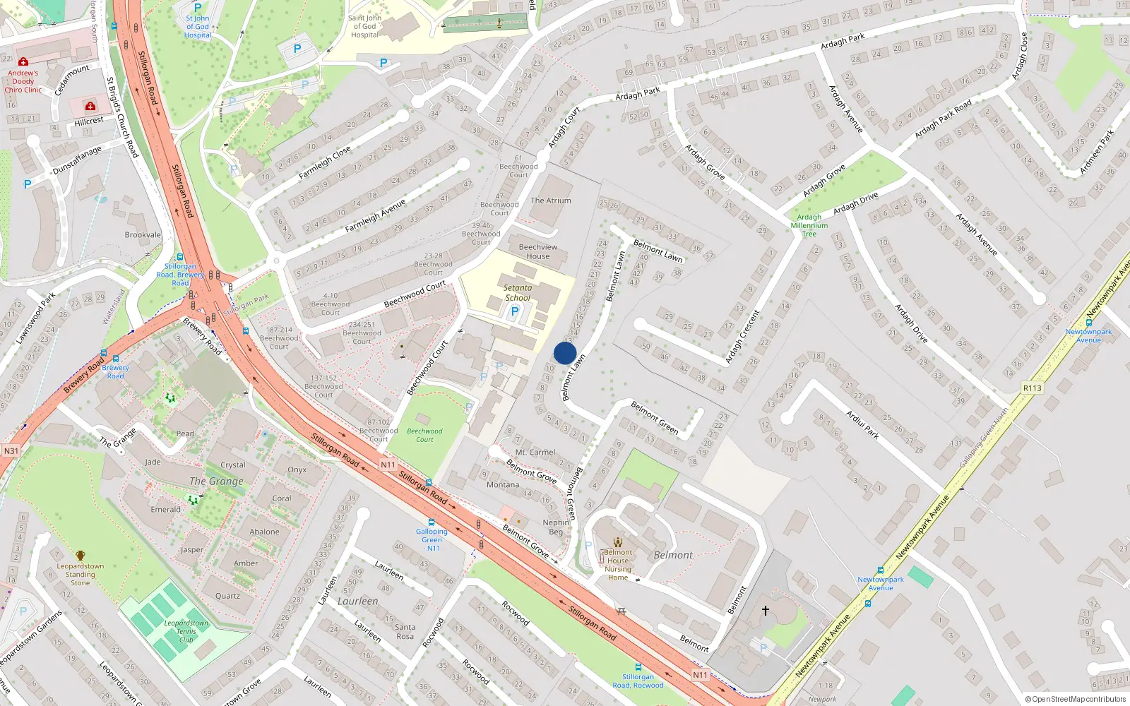 Overhead map showing the location of 11 Belmont Lawn, Dublin